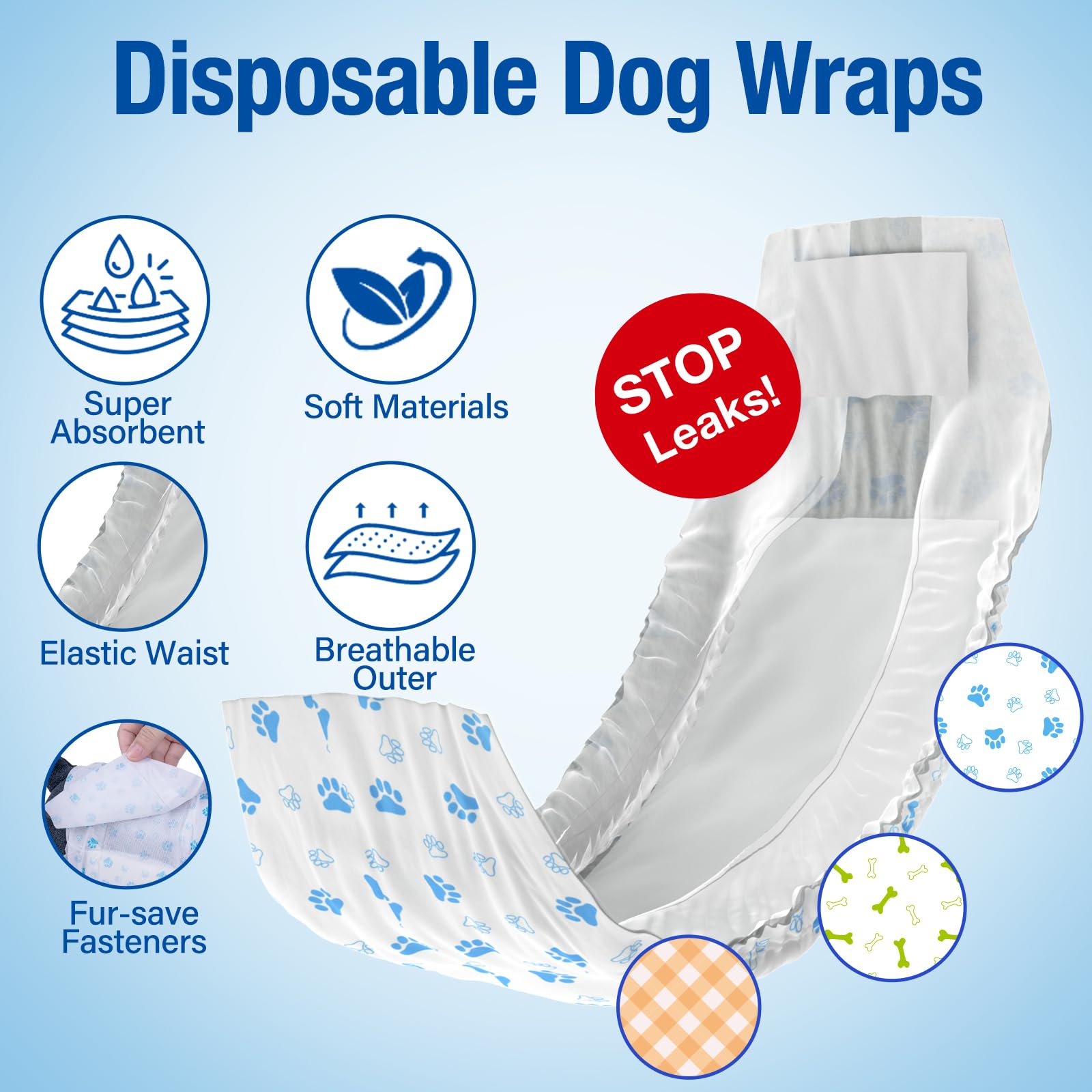 Pet Soft Dog Diapers for Male Dogs - Medium 24pcs, Polycotton, Mixed Color