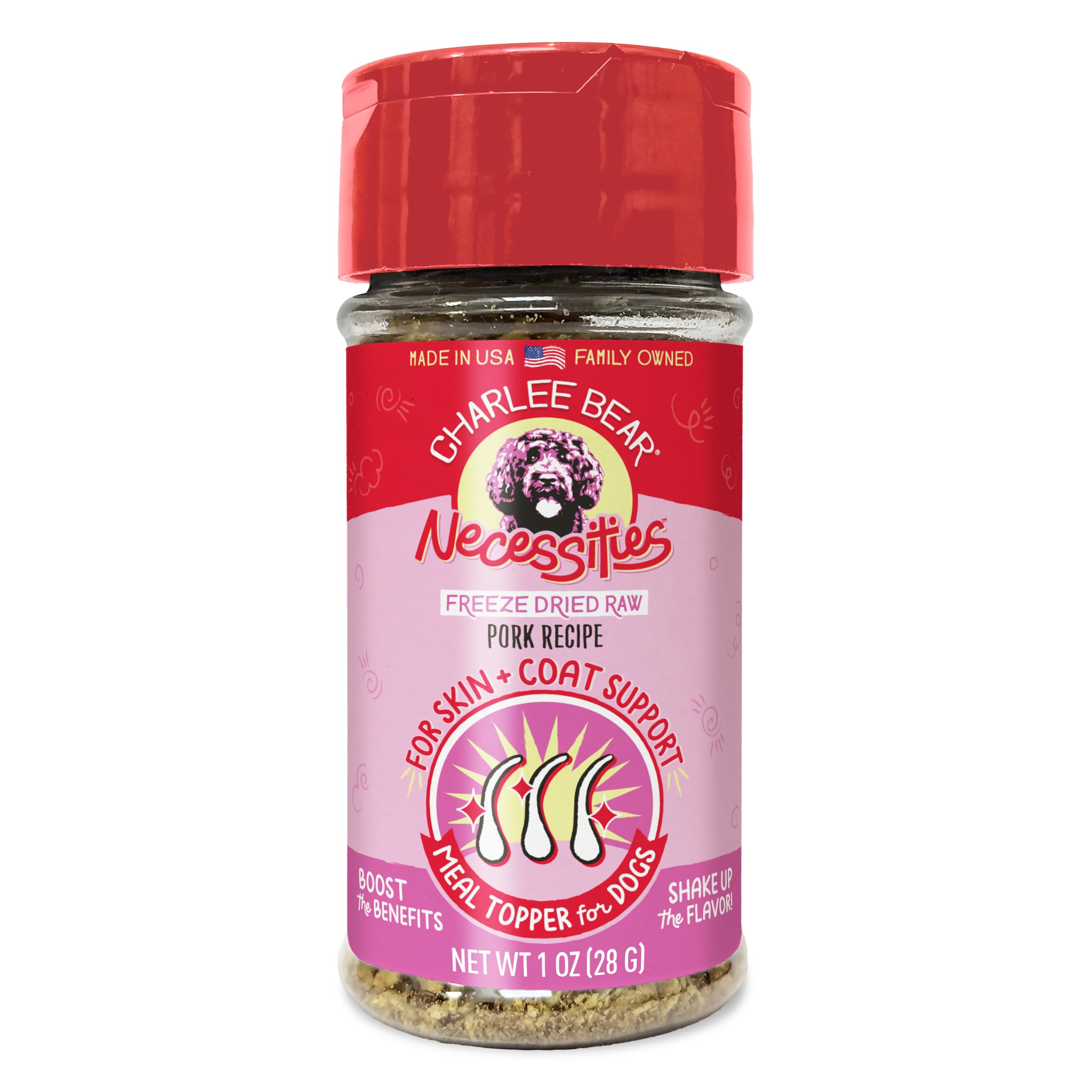 Charlee Bear Necessities Freeze Dried Dog Food Topper, Skin and Coat Support, Grain Free, High Protein, Limited Ingredient Meal 