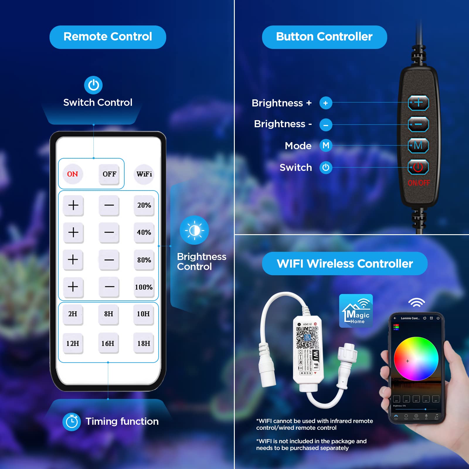 Lominie Led Aquarium Light, 30W Coral Reef Light Clip On Remote Dimmable Nano Fish Tank Light Pixie 30 For Saltwater Cube Tank With Bracket (P30 30W Saltwater)