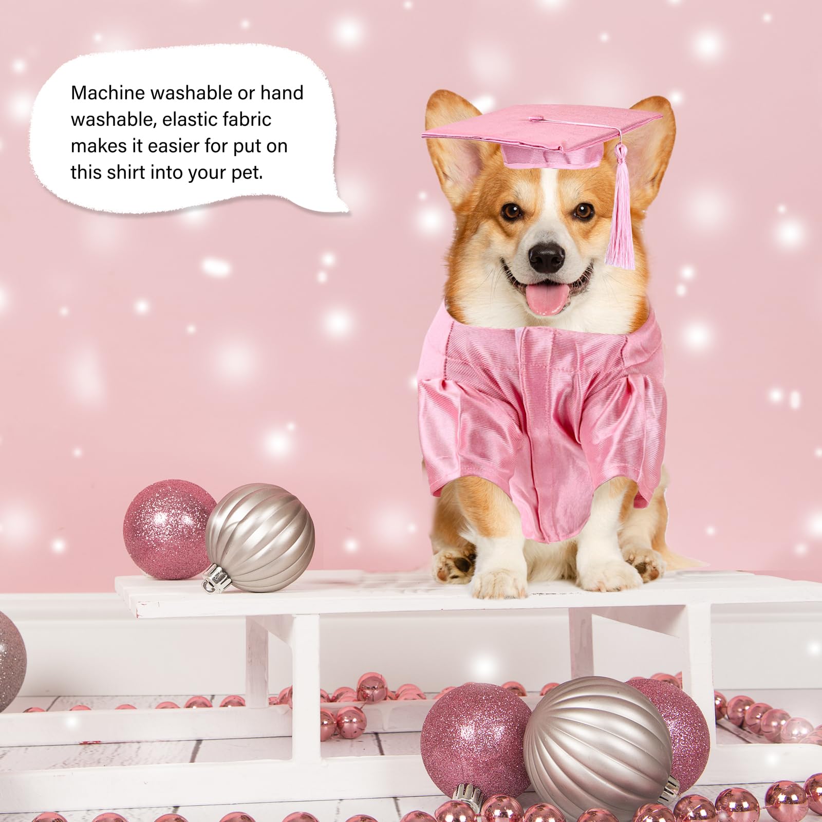 Dog Graduation Cap And Gown, Dogs Cats Graduation Holiday Halloween Costume Accessory(Pink,Large)