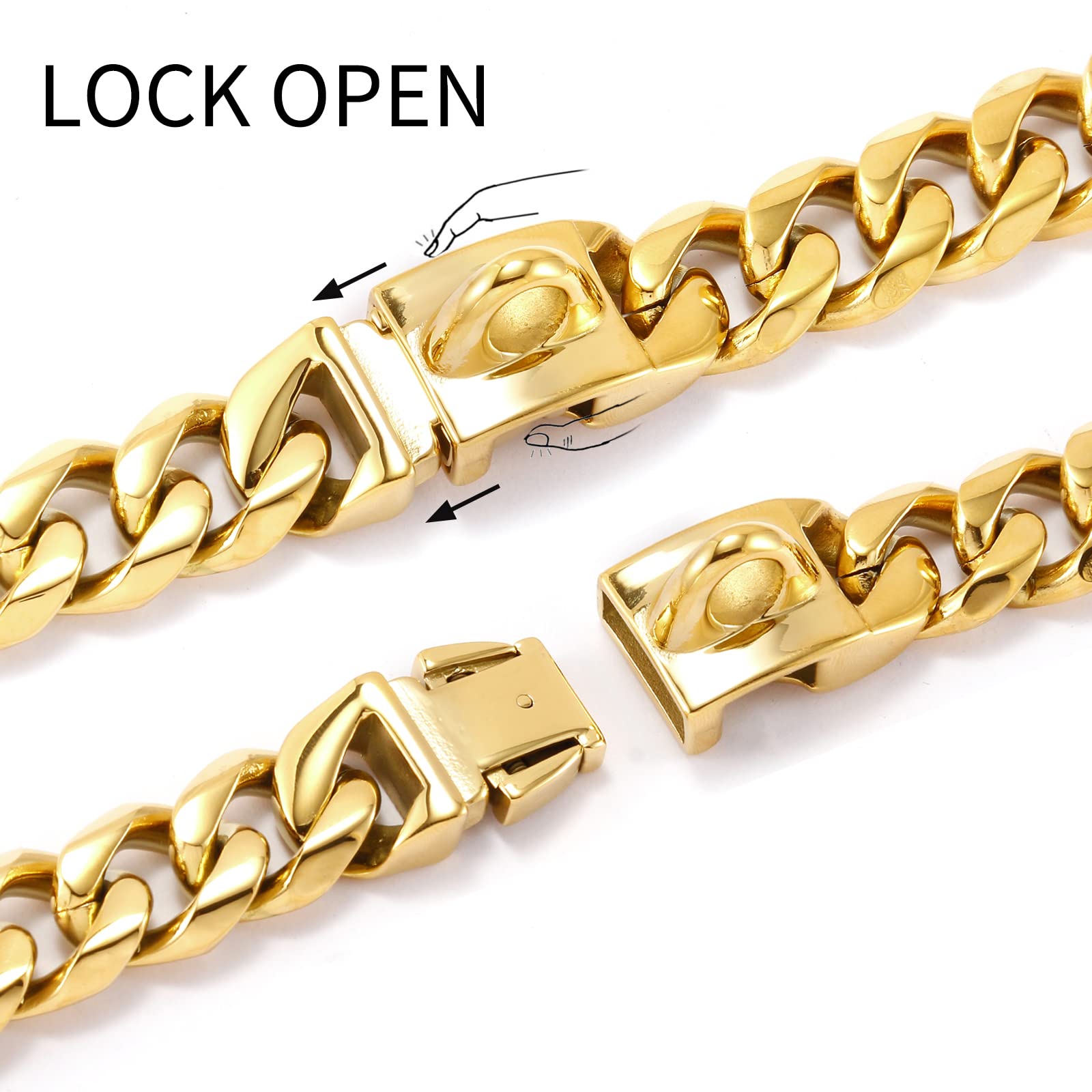 Captainsteel Stainless Steel Cuban Dog Collar, 19Mm Wide Medium/Large Dog Neck Chain - Length 15/16/18/20/22/24/26 Inch, Gold Plated/Stainless Steel Heavy Duty Dog Collar