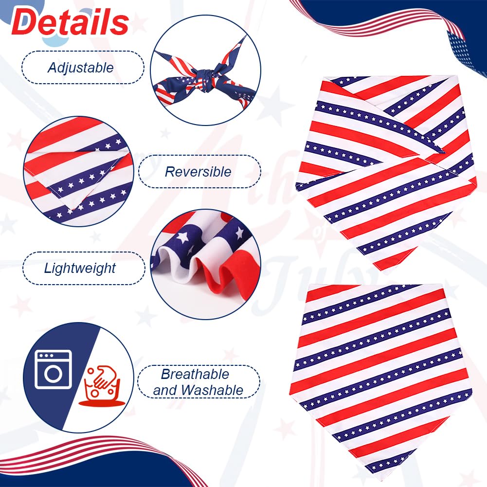 Szee 4Th Of July Dog Bandanas 2 Pack, Fourth Of July Dog Bandana, American Flag Pet Scarf With Star Pattern, Reversible Triangle