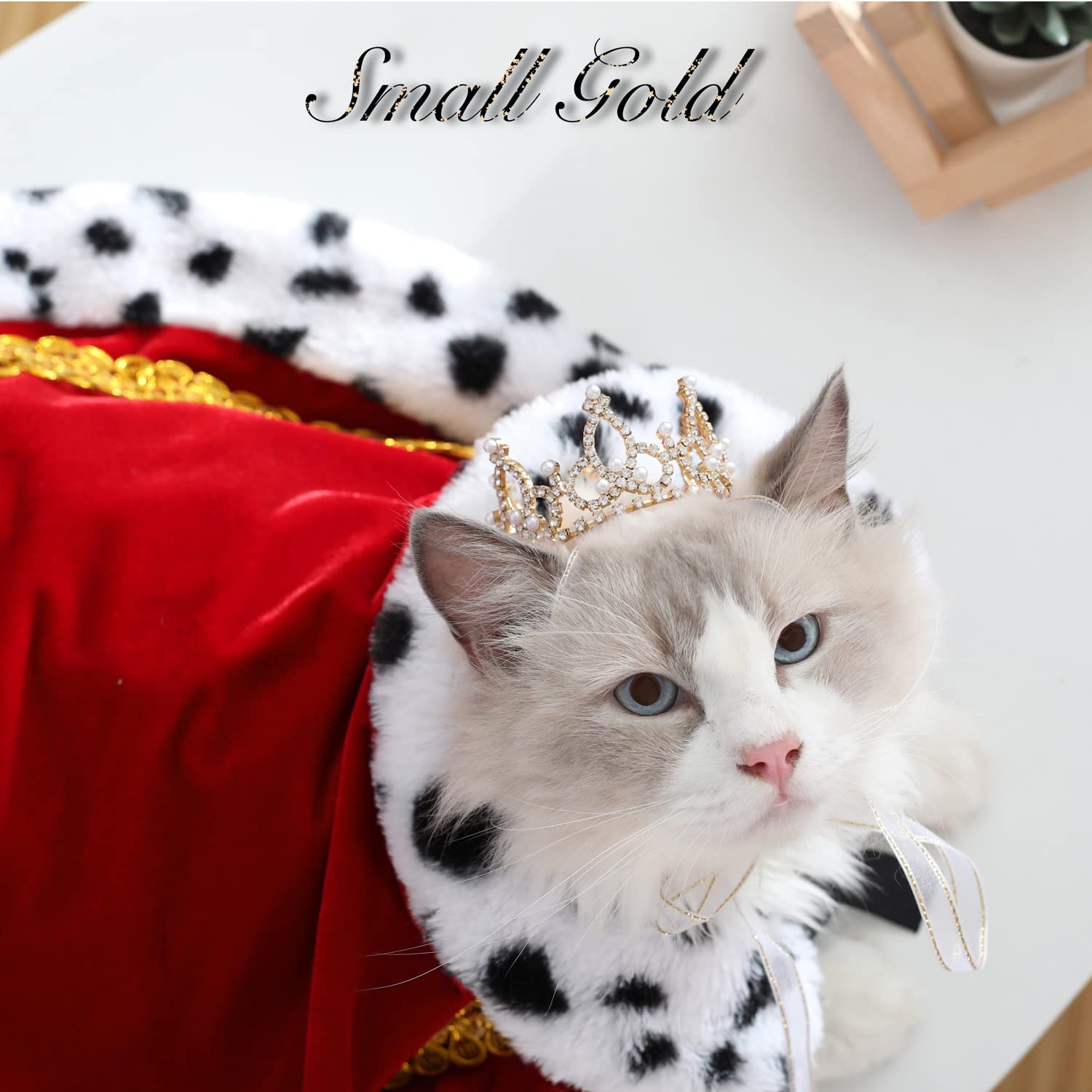 Lovelyshop Pet Series Gold Plated Royal Rhinestone Pearl Full Round Dog/Cat Crown For Rolyal Family Costume Hair Accessories-Xsm