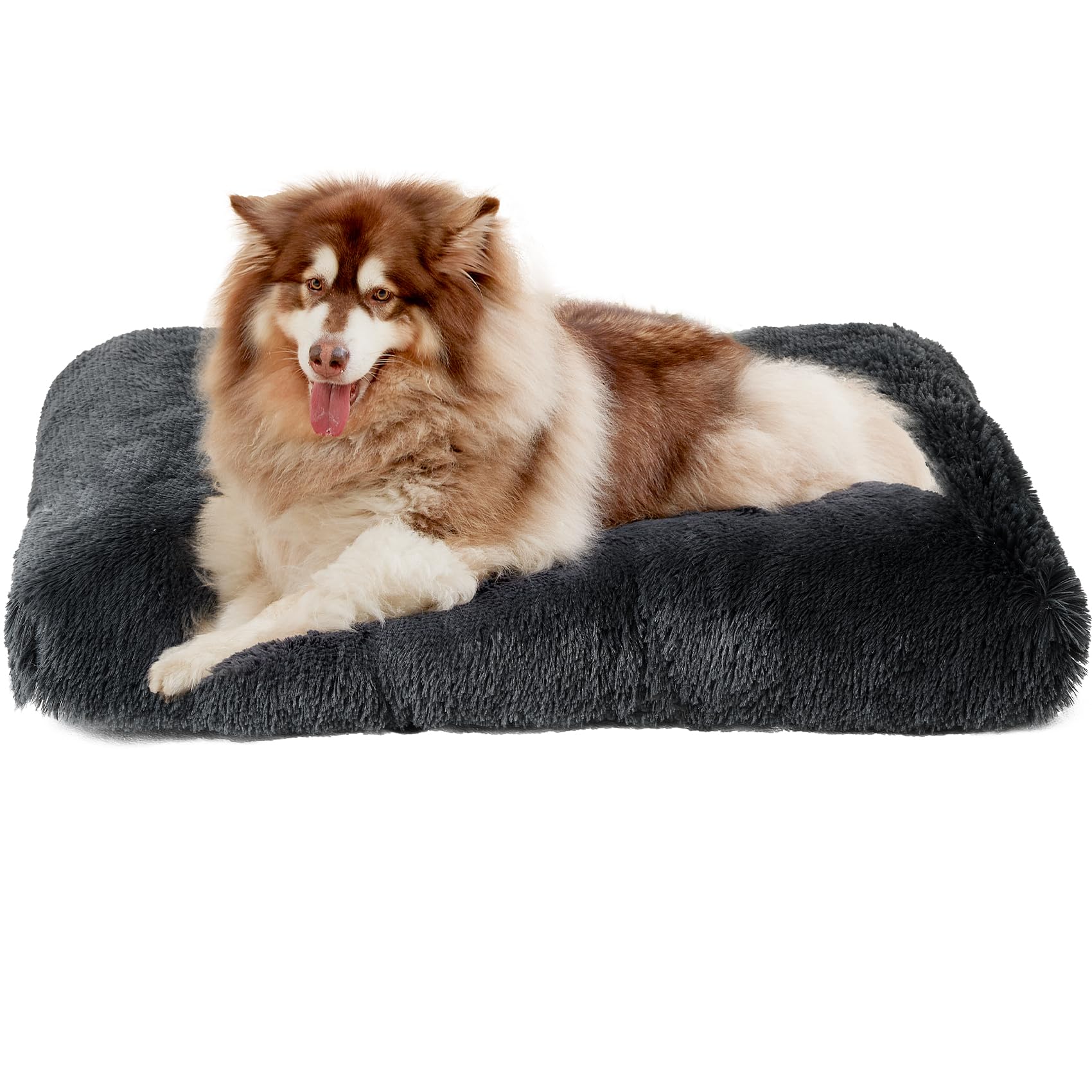 EHEYCIGA Fluffy XXL Dog Crate Pad, Washable Plush Faux Fur Mat, Dark Grey, 47 x 35 inches, Anti-Anxiety Non-Slip Design