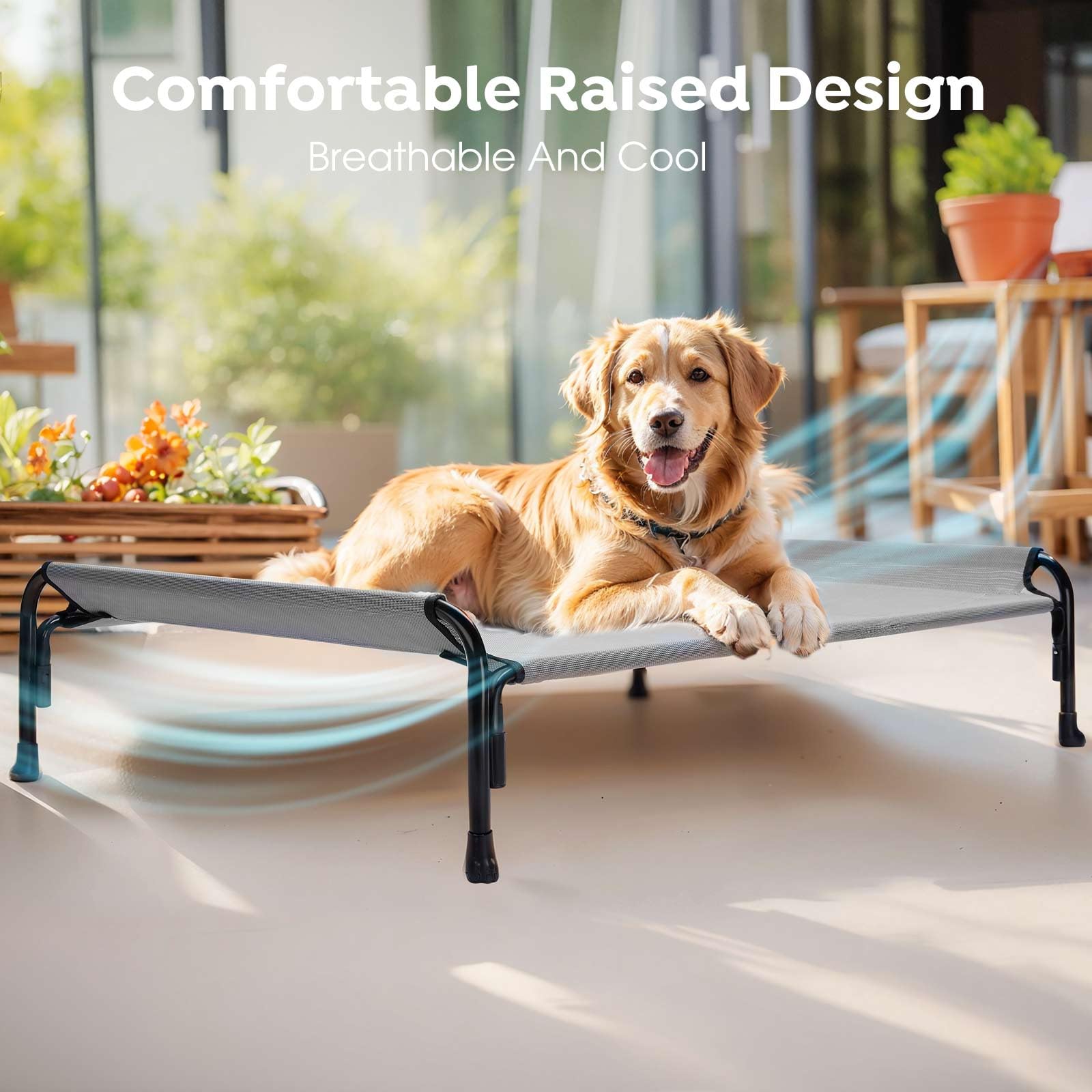 Veehoo Elevated Dog Bed, Outdoor Raised Dog Cots Bed for Large Dogs, Cooling Camping Elevated Pet Bed with Slope Headrest for In