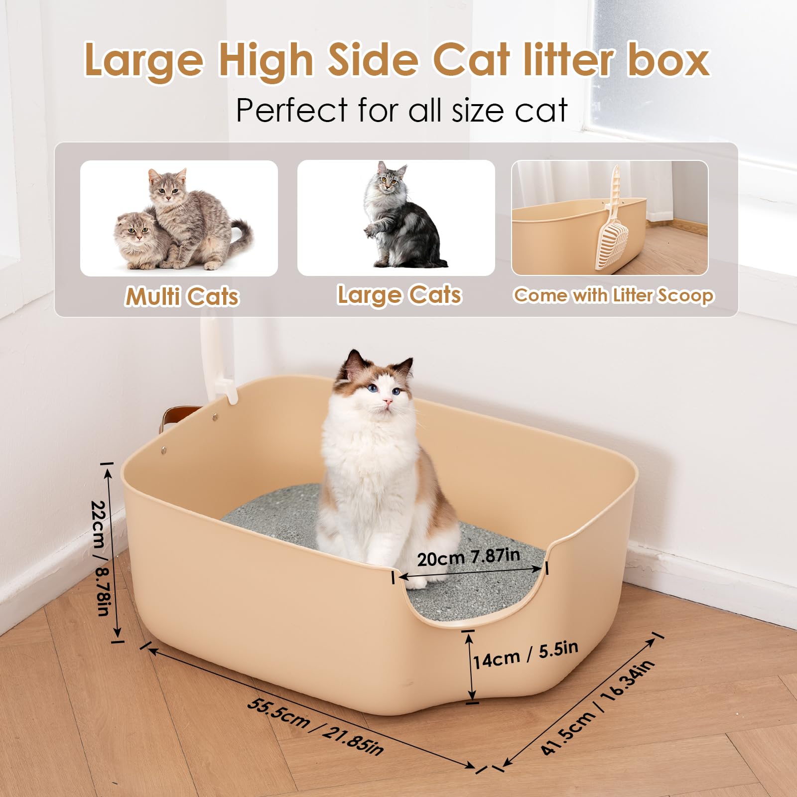 Olurrsia Kitty Litter Box, Cat Litter Box With Leather Side Handle & Free Litter Scoop - 22'' L X 16'' W X 8.8'' H, Durable Litt