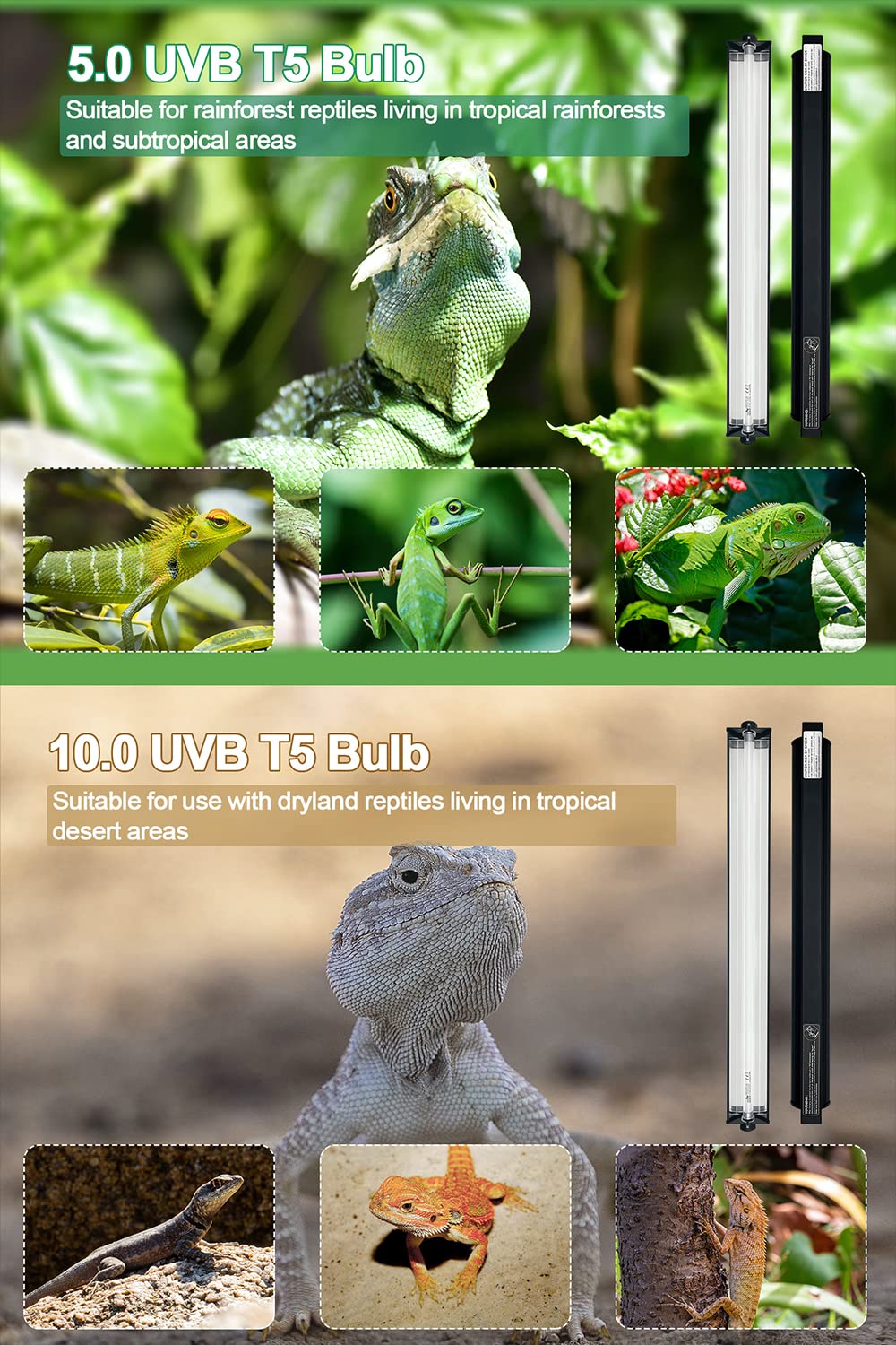 Ycxydr 24W T5 Ho Uvb Reptile Light Fixture Kit, Terrarium Hood Light With Reptile Light Desert Uvb 10.0 Fluorescent Tube,Terrari