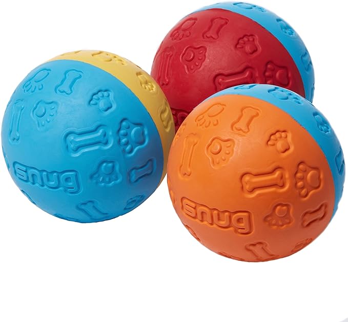 Snug Rubber Dog Balls - Virtually Indestructible - Tennis Ball Size (2.5 Inch) - 3 Pack for Small & Medium Dogs - Original
