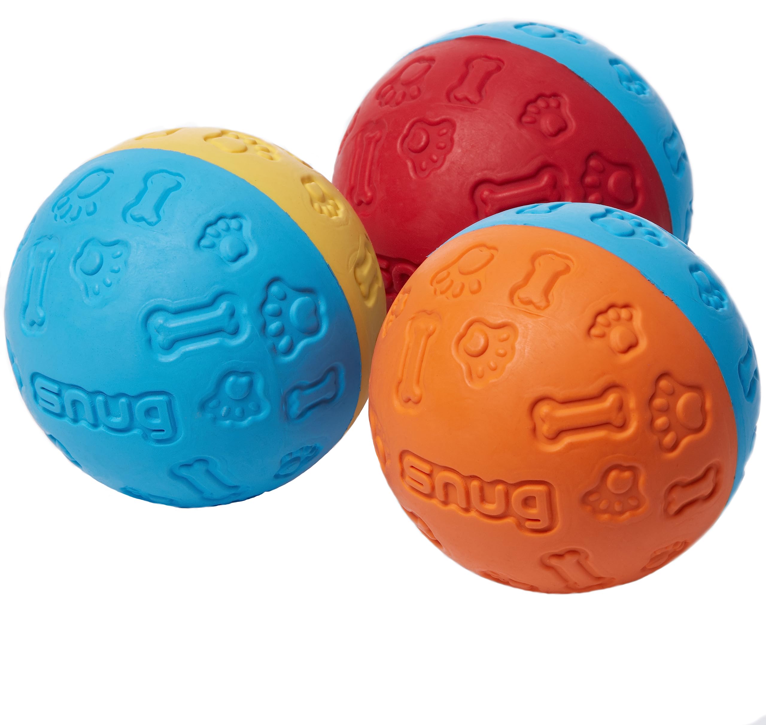 Snug Rubber Dog Balls - Virtually Indestructible - Tennis Ball Size (2.5 Inch) - 3 Pack for Small & Medium Dogs - Original