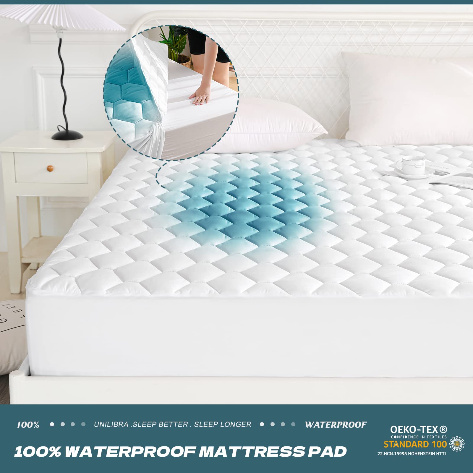 Unilibra Twin Xl Size 100 Waterproof Mattress Pad, Breathable Quilted Fitted Mattress Protector With Deep Pocket Stretches Up To