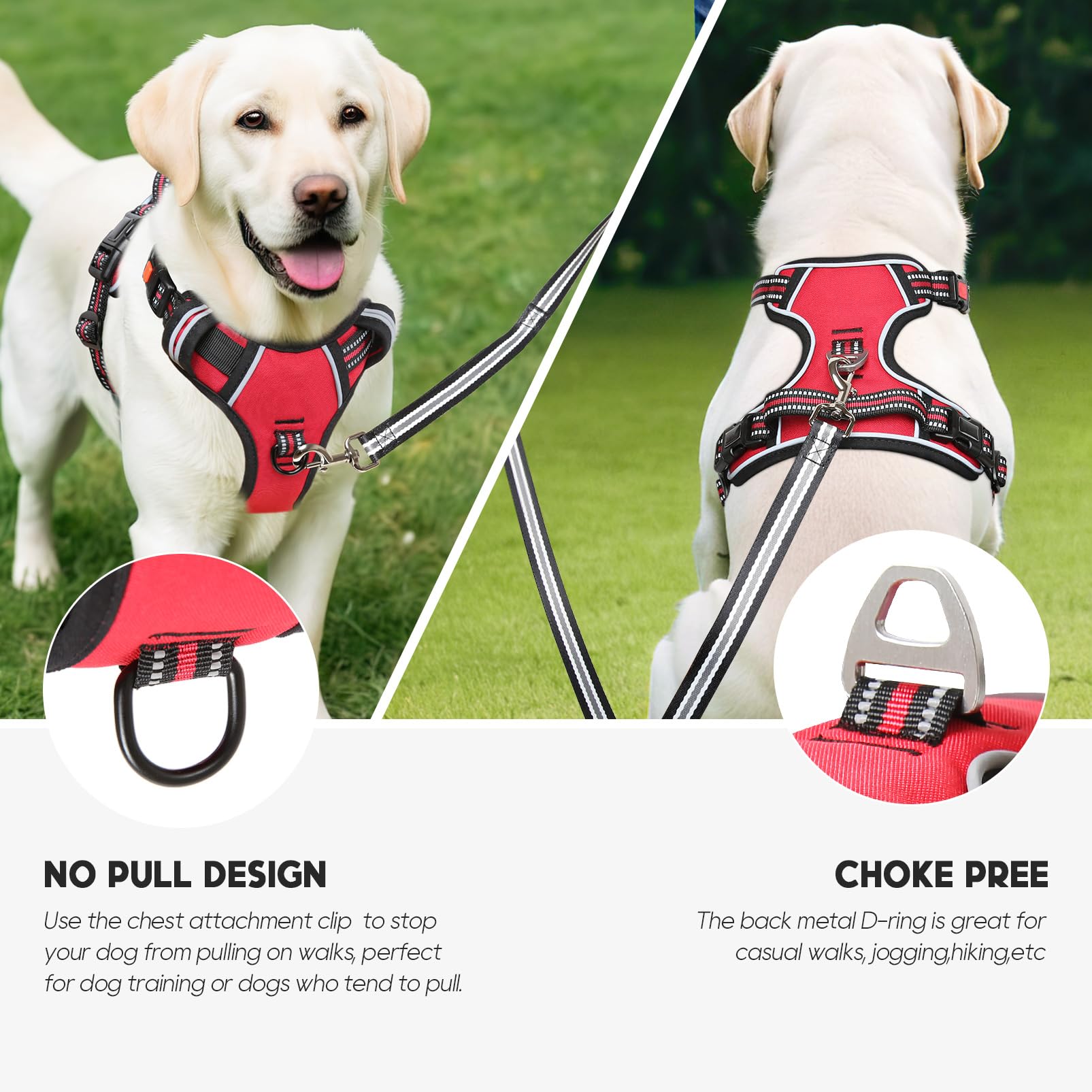 Timos Dog Harness Medium Sized, No Pull Dog Harness With Neck Lockable Snap,No Choke Front Clip Dog Reflective Harness,Adjustabl