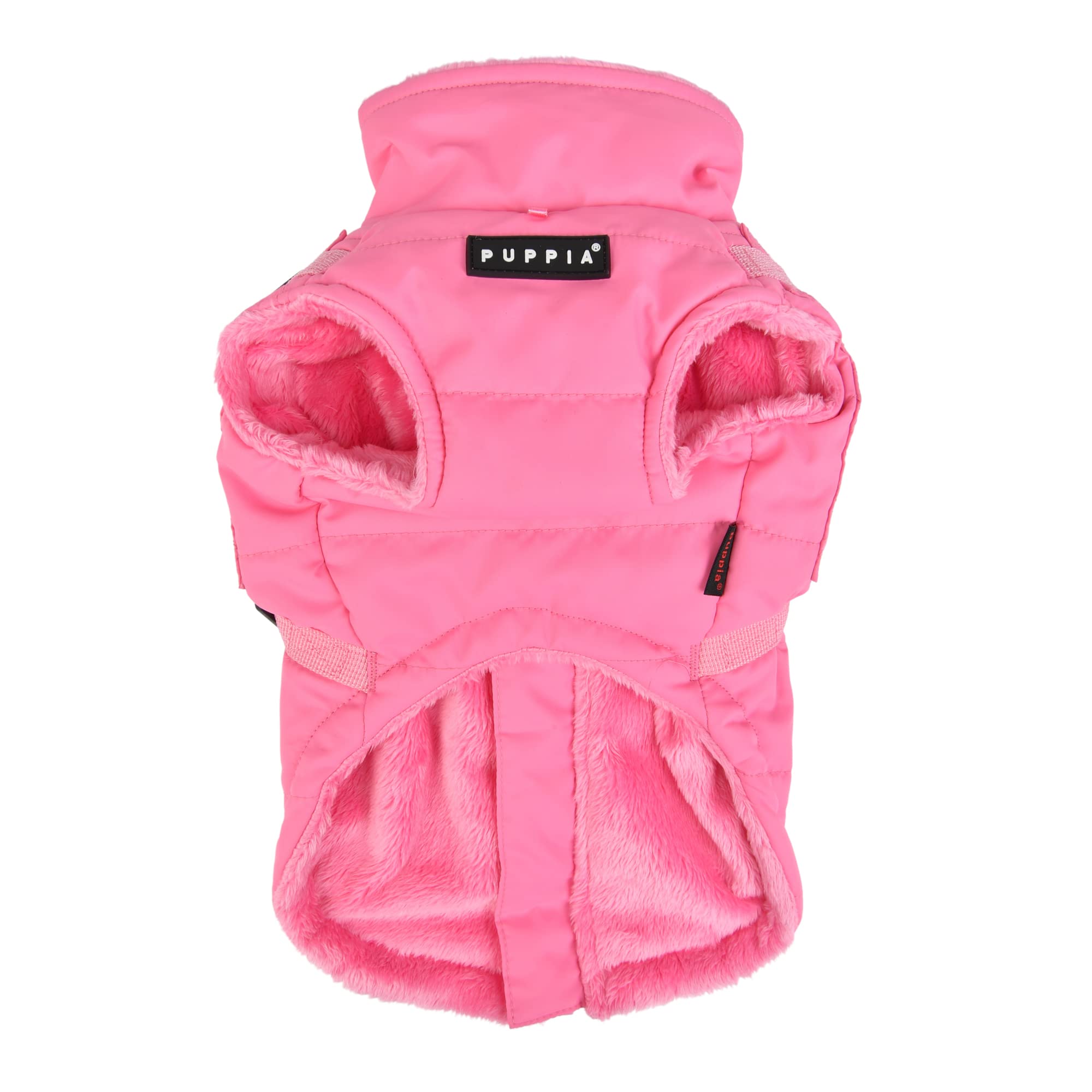 Puppia Wilkes Winter Dog Coat With Integrated Harness No Pull Cold Weather Waterproof Warm Fleece Back Zipper For Small & Medium Dog, Pink, Large