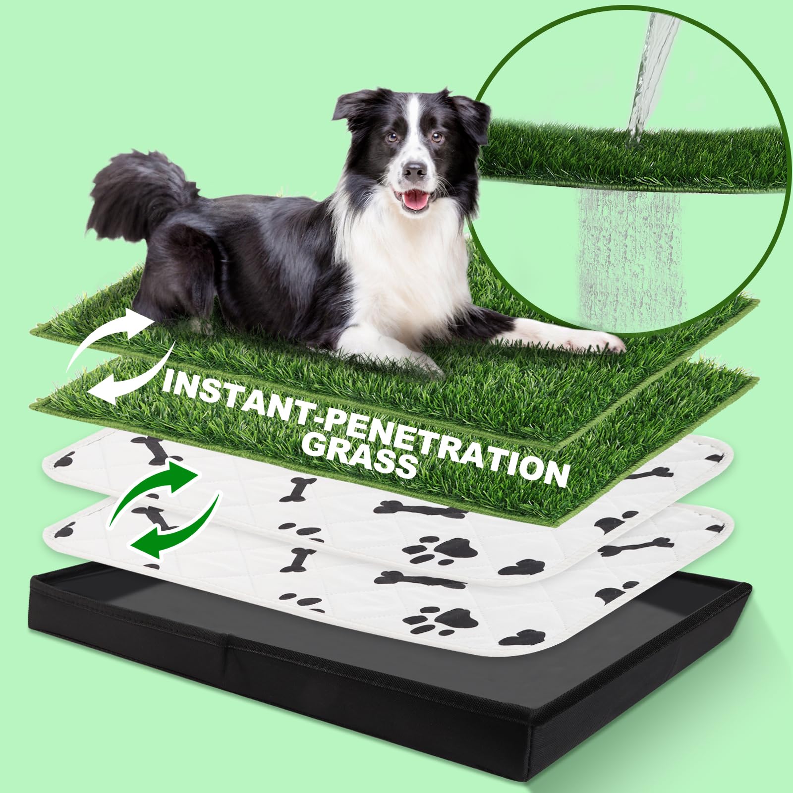 Meexpaws Dog Grass Pad With Tray/Foldable Liner Base Large, Litter Box Artificial Pee Pad For Indoor Potty, Odor Free Instant-Pe