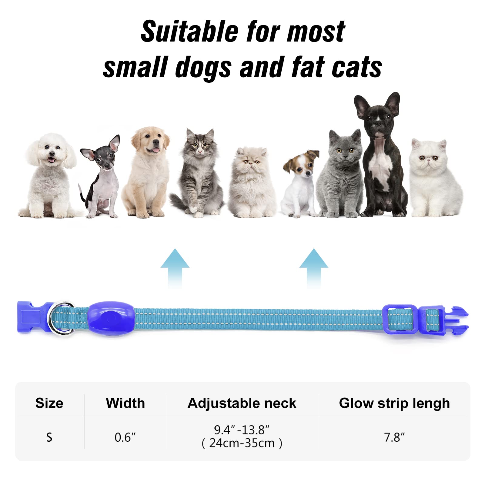 Visinite Light Up Dog Collars For Small Dogs,Led Dog Collar Light Rechargeable,Fully Adjustable Lighted Dog Collar,Glow In The Dark Dog Collars With Dog Lights For Night Walking,Blue
