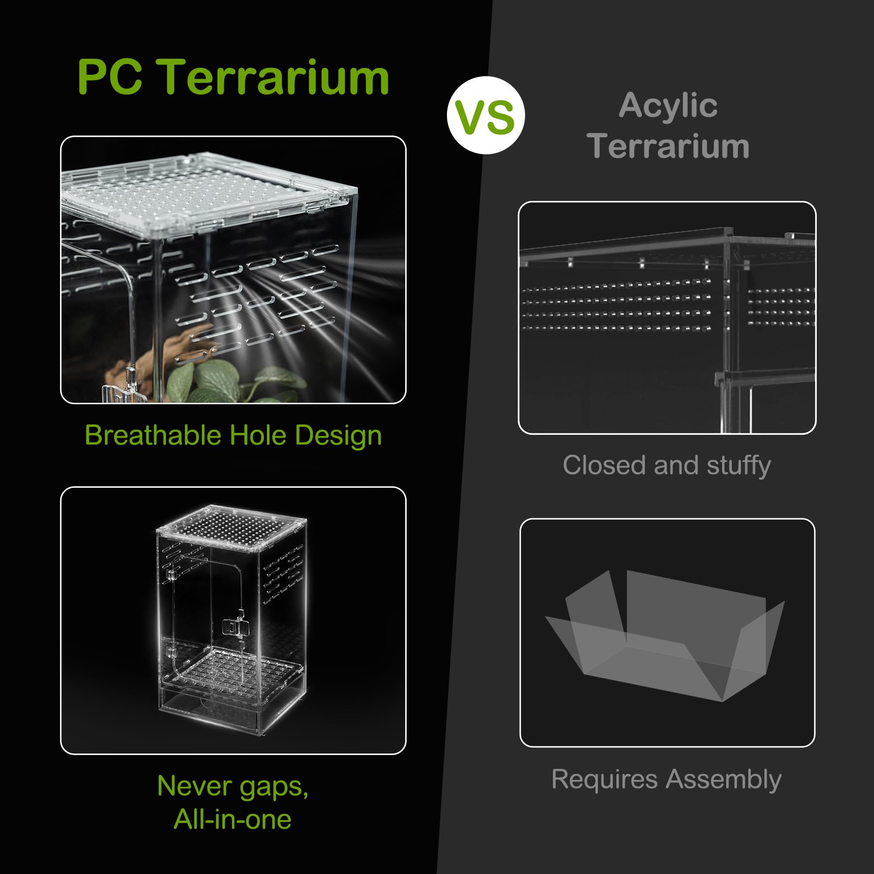 Clioran Pc Reptile Tank,5.9*5.9*9.8In Arboreal Tarantula Crib,Lizard Terrarium,Spider Tank Starter Kit,Tree Frog Habitat,Leopard