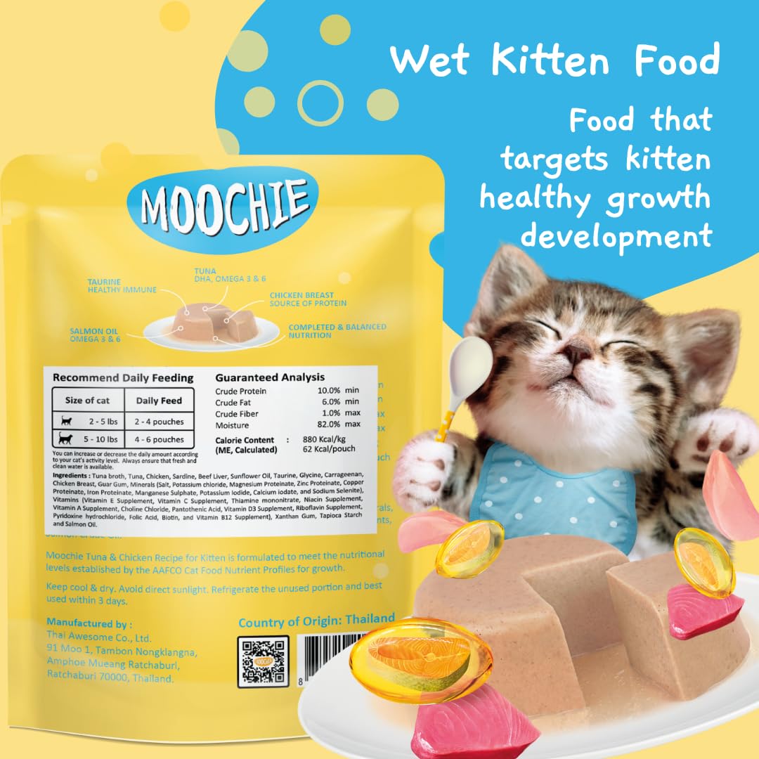 MOOCHIE Grain Free Kitten Wet Food - Healthy Growth - Made with Tuna & Chicken Pat   - No Artificial Flavors or Preservative - 1