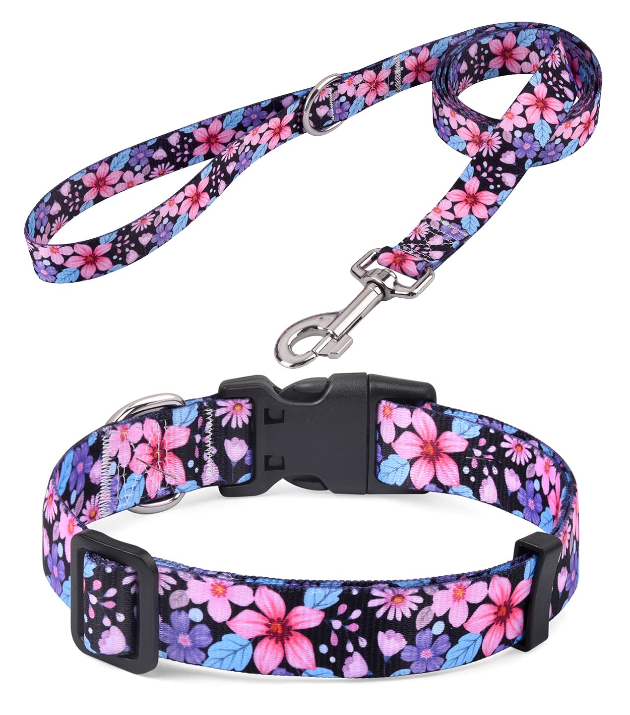 Hqyddmi Soft Comfy Pet Collar And Leash Set, Floral Pattern For Small Medium Large Dogs