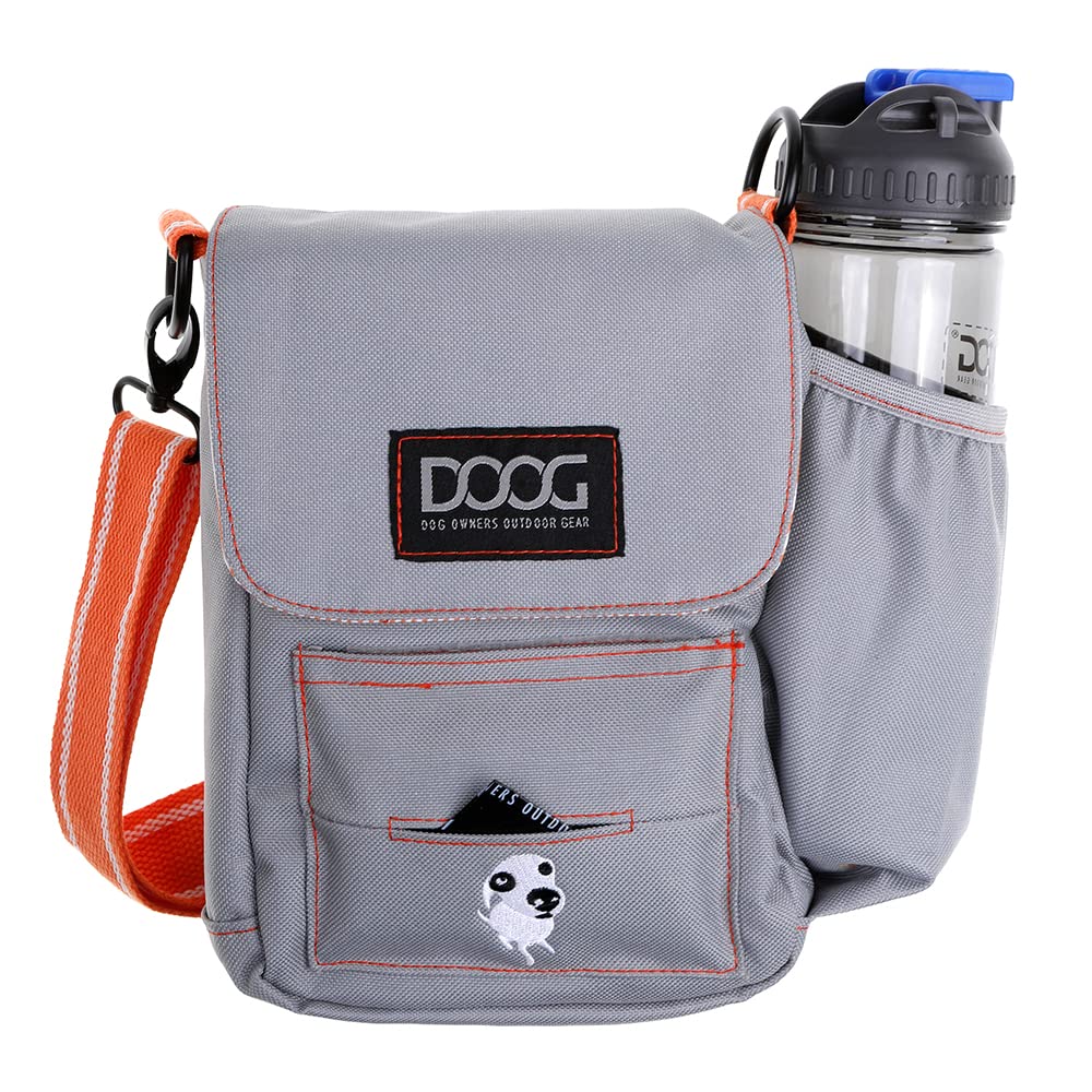 Doog - Large Shoulder Bag With Waterproof Lining, Waterbottle/Tennis Ball Holder, And Waste Bag Holder, Grey With Orange (Sb01)