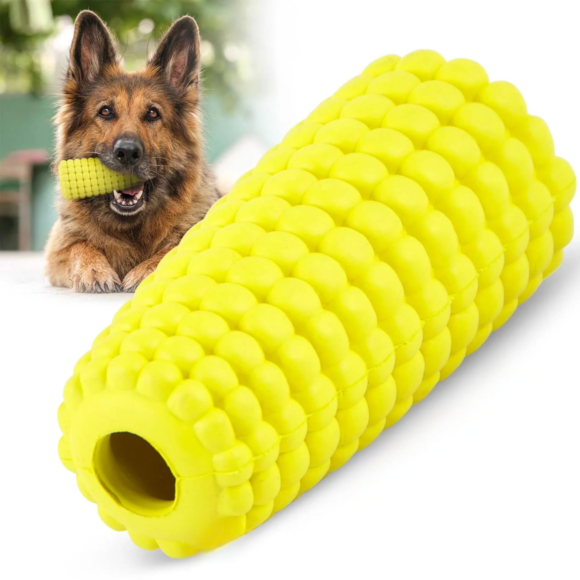 Jeffers Pet Natural Rubber Dog Chew Toy - Yellow Corn, Medium - Treat Dispensing, Vanilla Scent, Durable, Non-Toxic, Dishwasher 