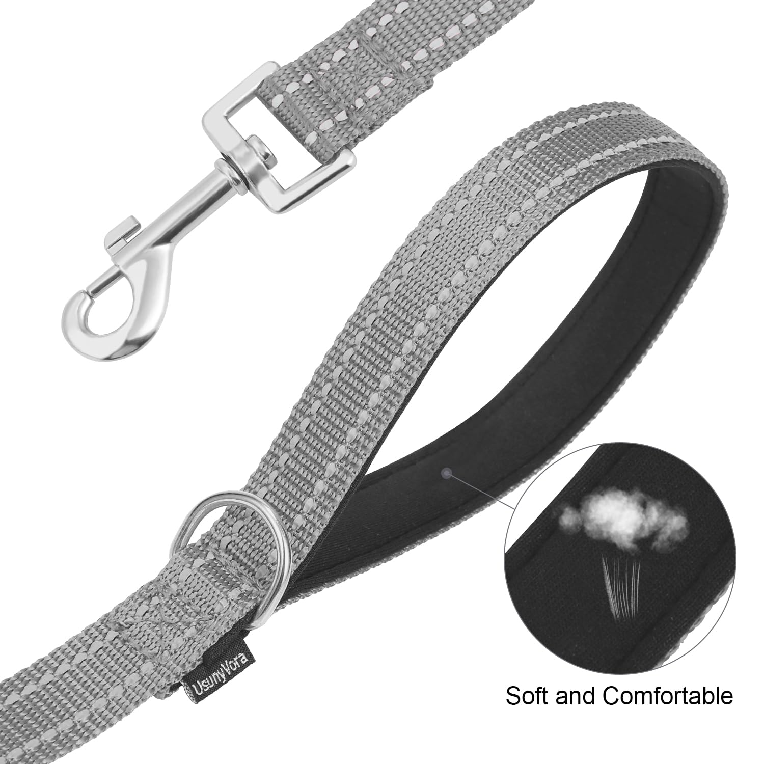 Usunyvora Reflective Nylon Dog Leash For Walking,Strong Dog Leash With Padded Handle For Small And Medium Dogs,4 Ft,Grey