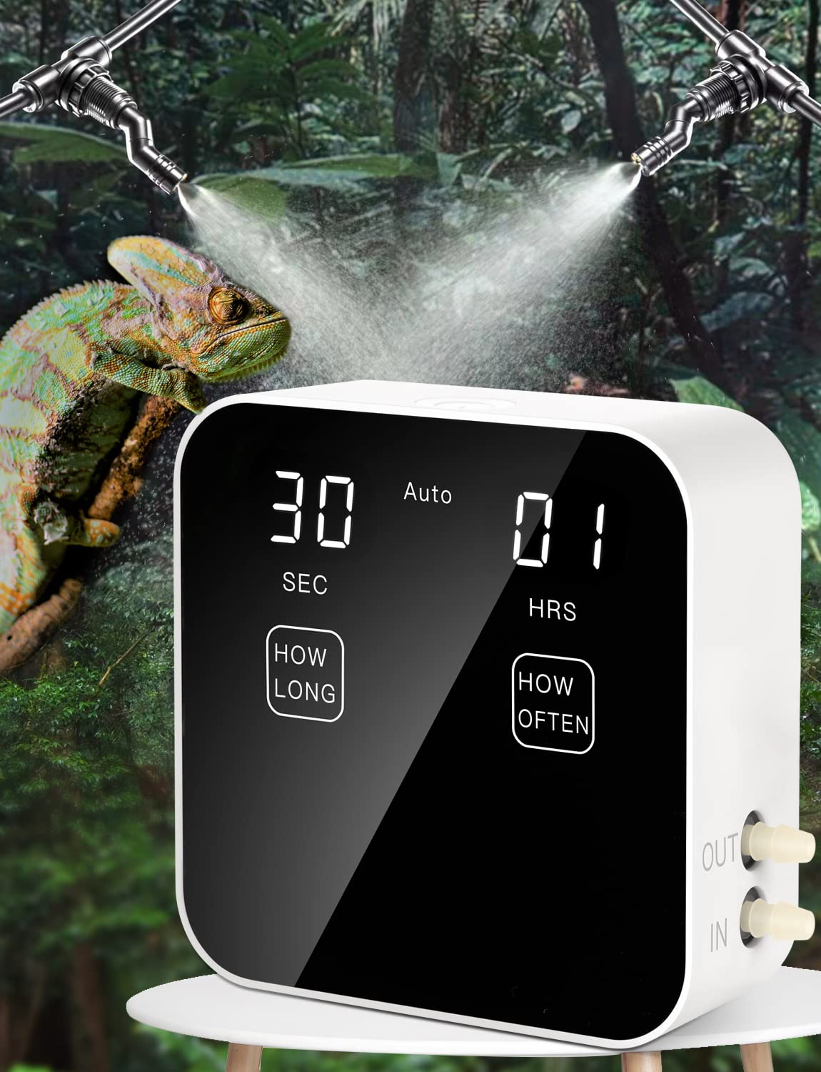 Reptile Mister Automatic, Quiet Reptile Misting System With Timer, Reptile Fogger Humidifiers With Fine Water Mist Nozzles, Terrarium Mister Humidifiers With Water Shortage Protection