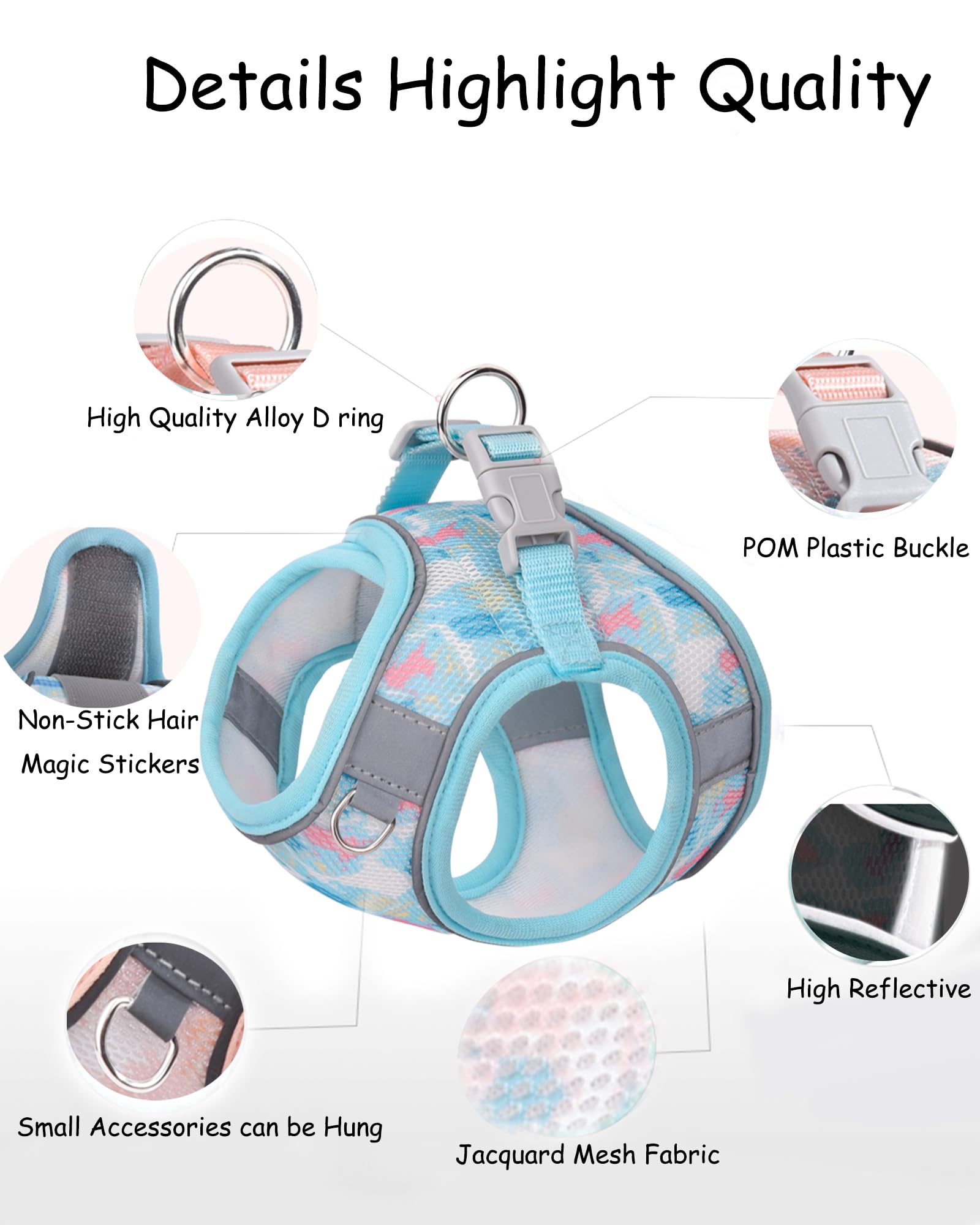 Aecllcea No Pull Dog Harness & Leash Set - Step-In Harness For Small & Medium Dogs, Blue Or Multi-Color