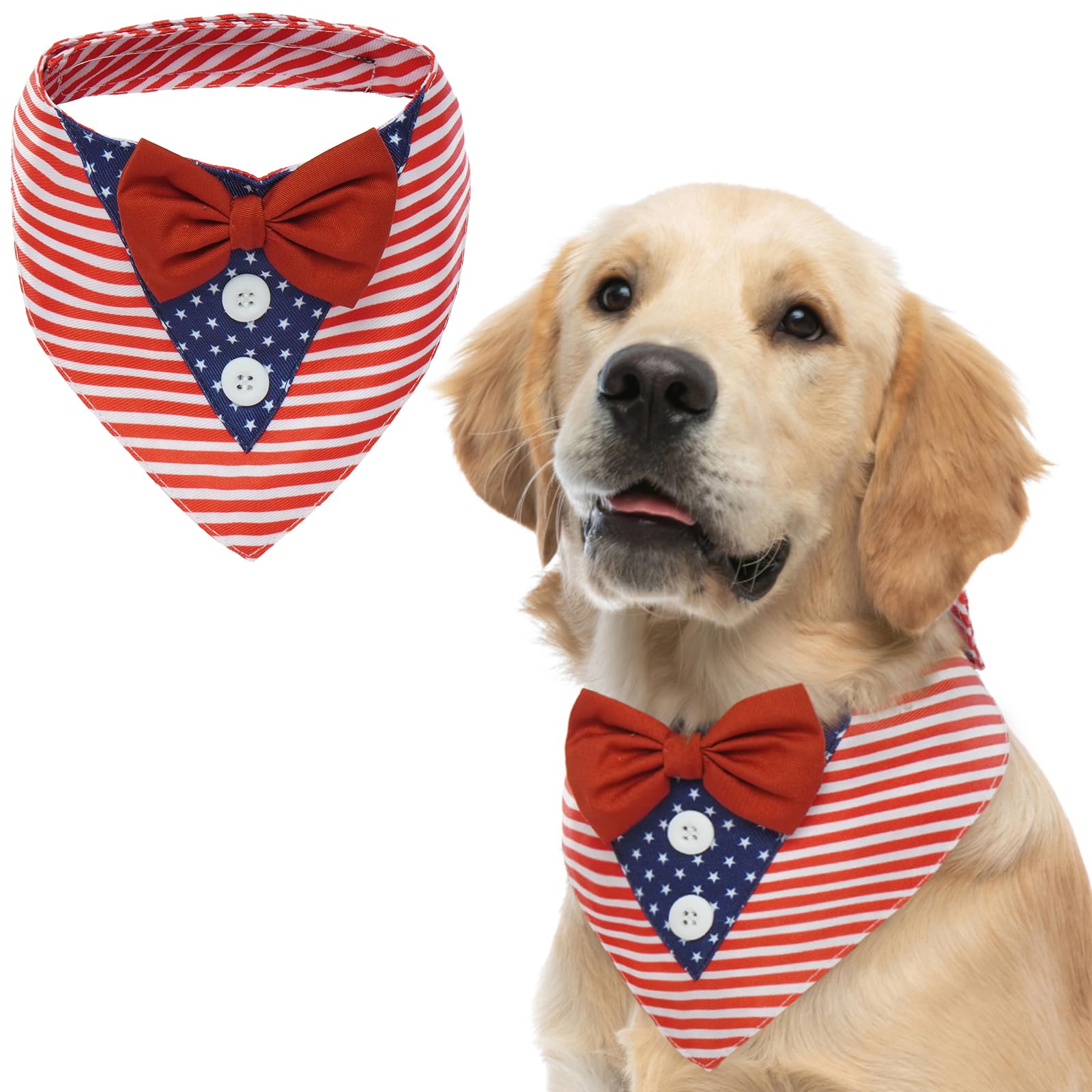 FUAMEY Independence Day Dog Scarfs 4Th of July Dog Bandanas American Flag Dog Tuxedo Pet Triangle Bibs Dog Holidays Outfit Dog C