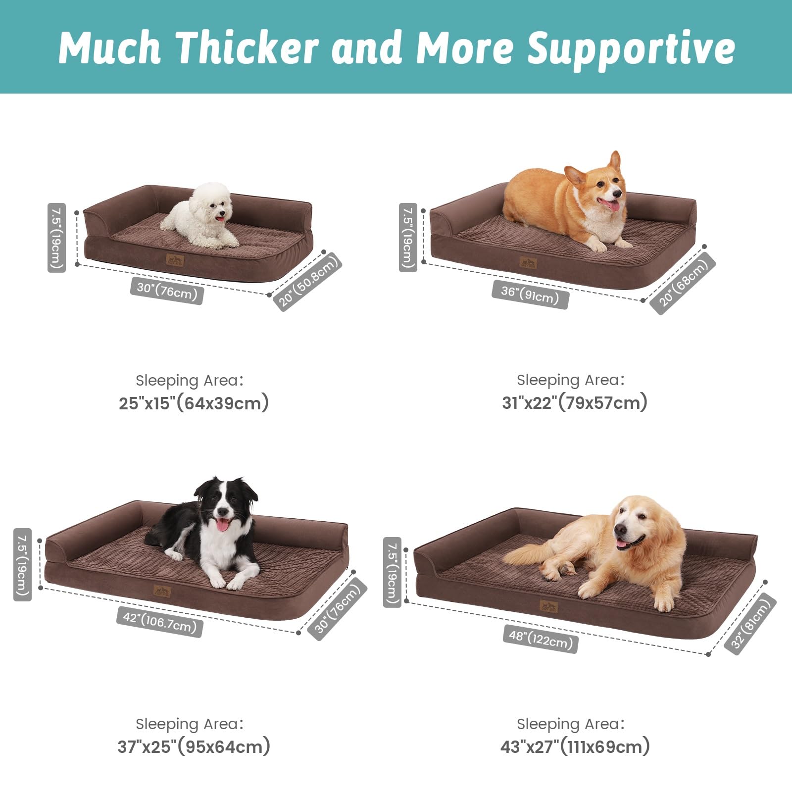 Cozy Kiss Orthopedic Dog Bed For Large Dog, Pet Couch For Medium Dog Cat, Big Supportive Foam Bolster Sofa With Waterproof Linin