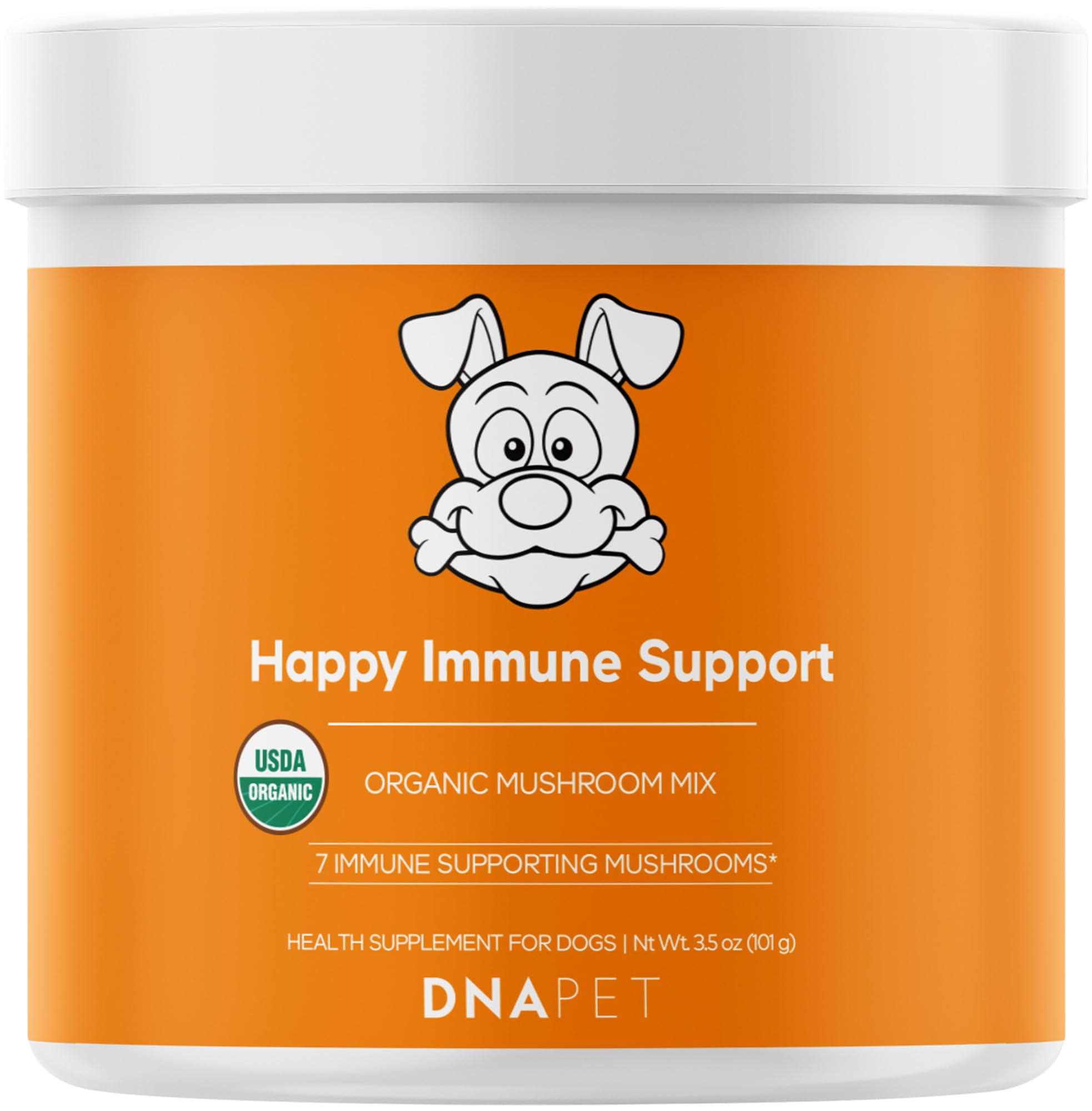 DNA PET Happy Immunity USDA Certified Organic Mushroom Complex for Dogs, Organic Cordyceps Shiitake Reishi, Vegan Mushroom Blend