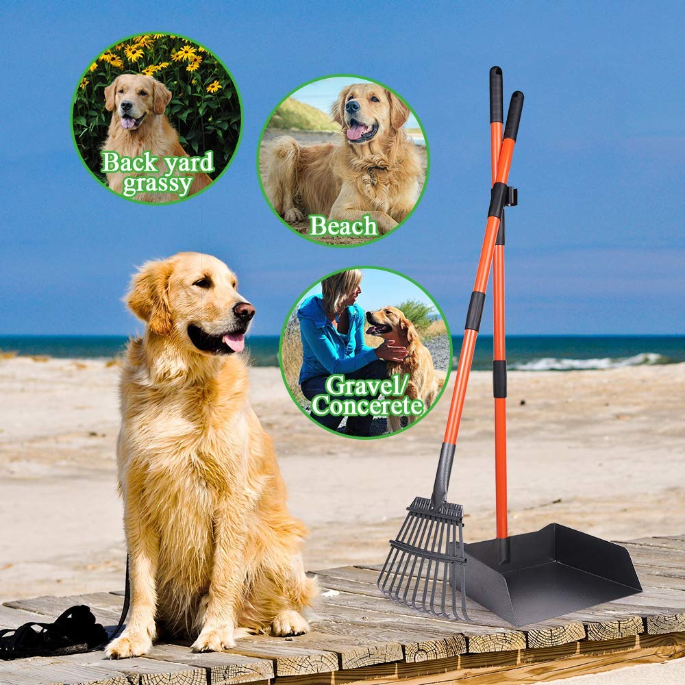 Tneltueb Extra Large Pooper Scooper, Pet Poop Tray And Rake With Adjustable Long Handle, Pet Waste Removal Heavy Duty Dog Pooper