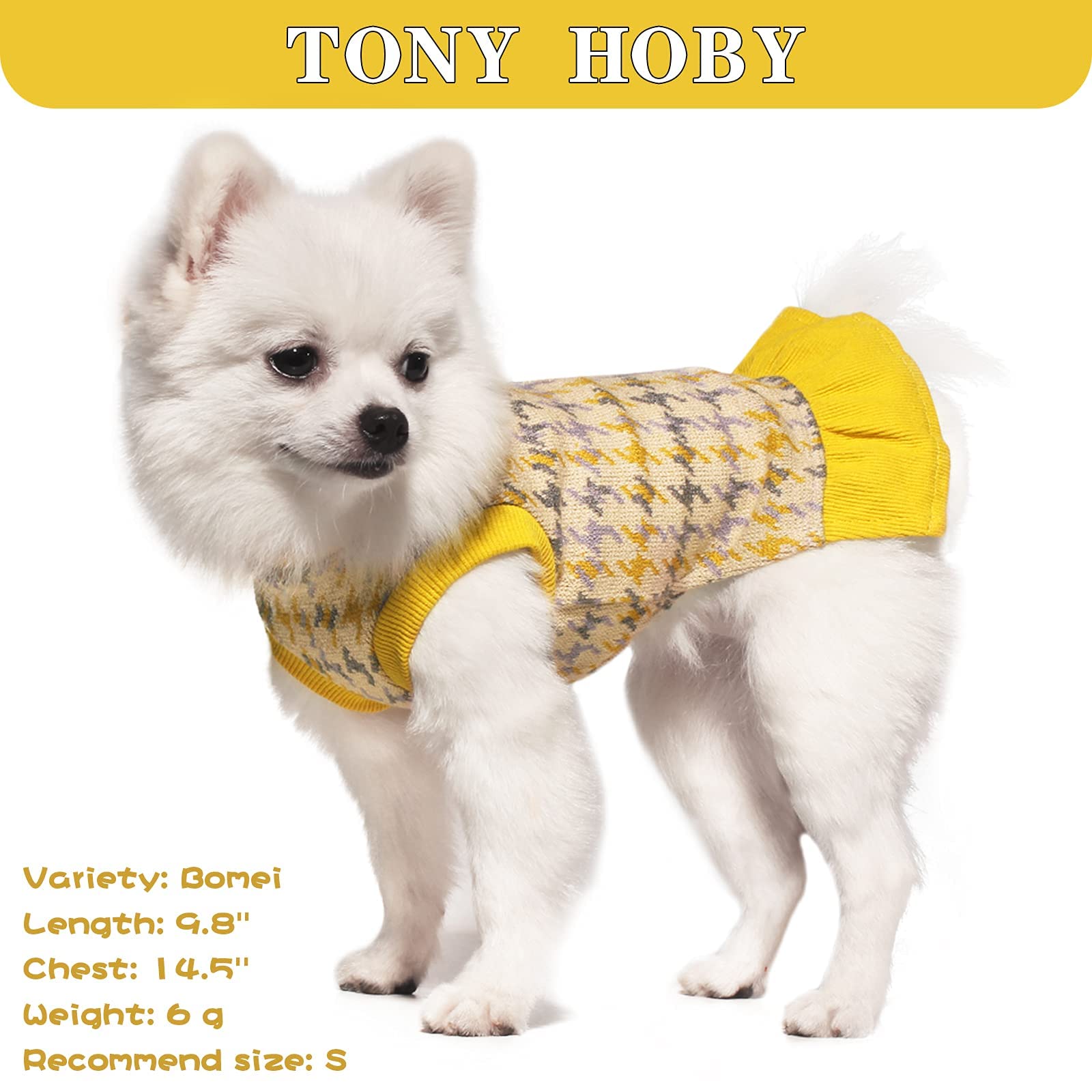Tony Hoby Dog Dress, Dog Sweater Dress With Leash Hole, Dog Party Dress, Dog Princess Skirt For Small Medium Dog (Yellow, S)