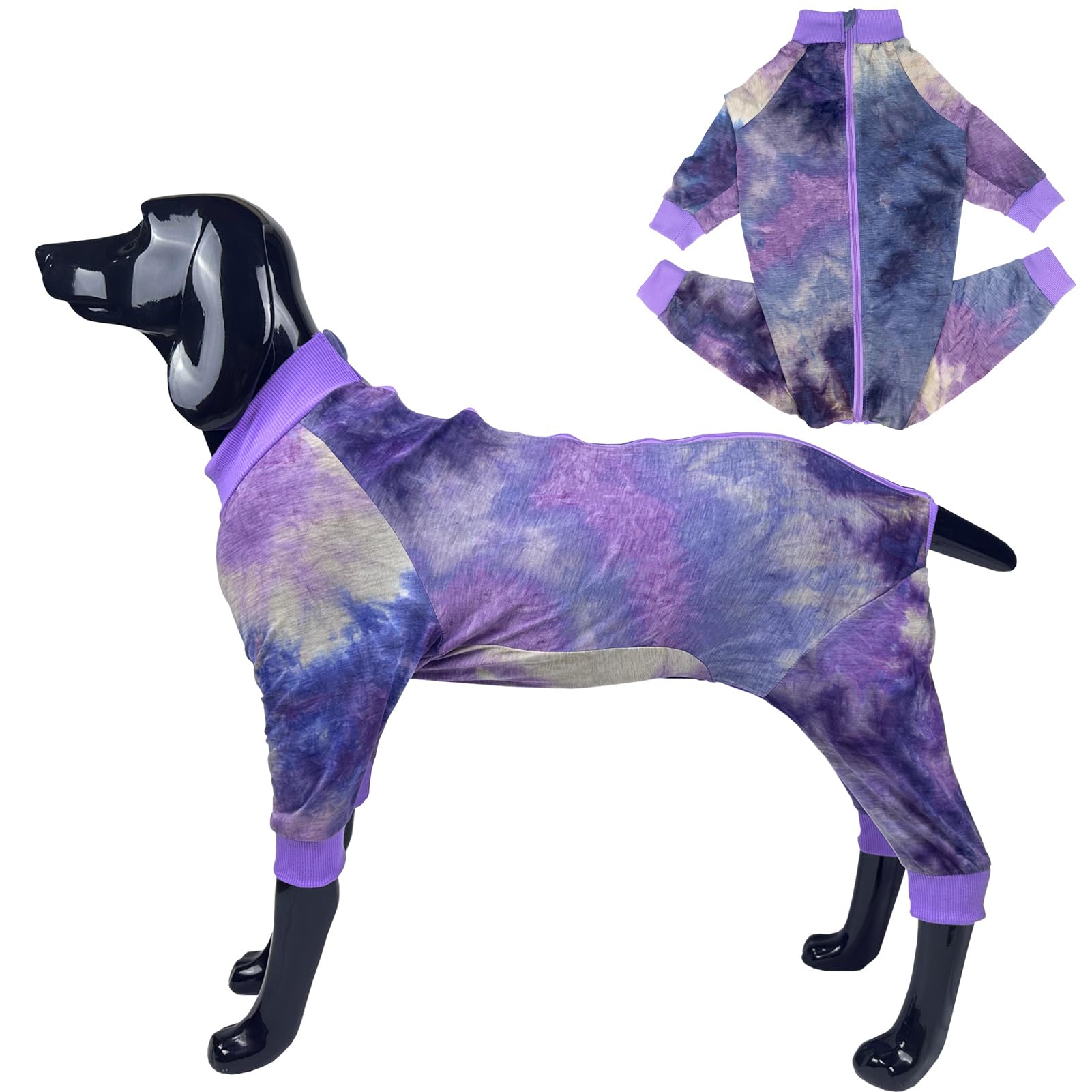 D.E.E Dog Pajamas Large Cotton Dog Clothes Warm And Comfortable Lightweight Jumpsuits Prevent Licking Wound (Zippurple, Xl)