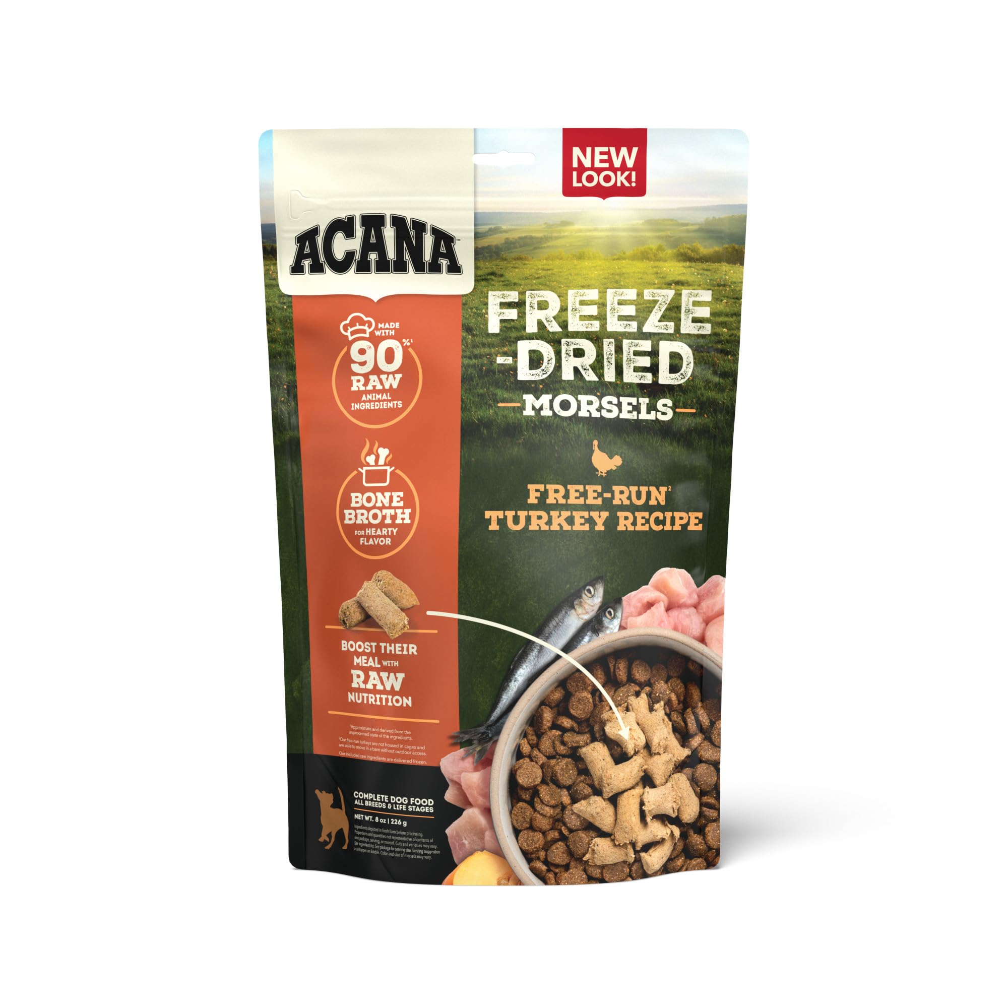 ACANA Grain-Free High Protein Freeze Dried Dog Food & Topper Free-Run Turkey Recipe Morsels 8oz Bag