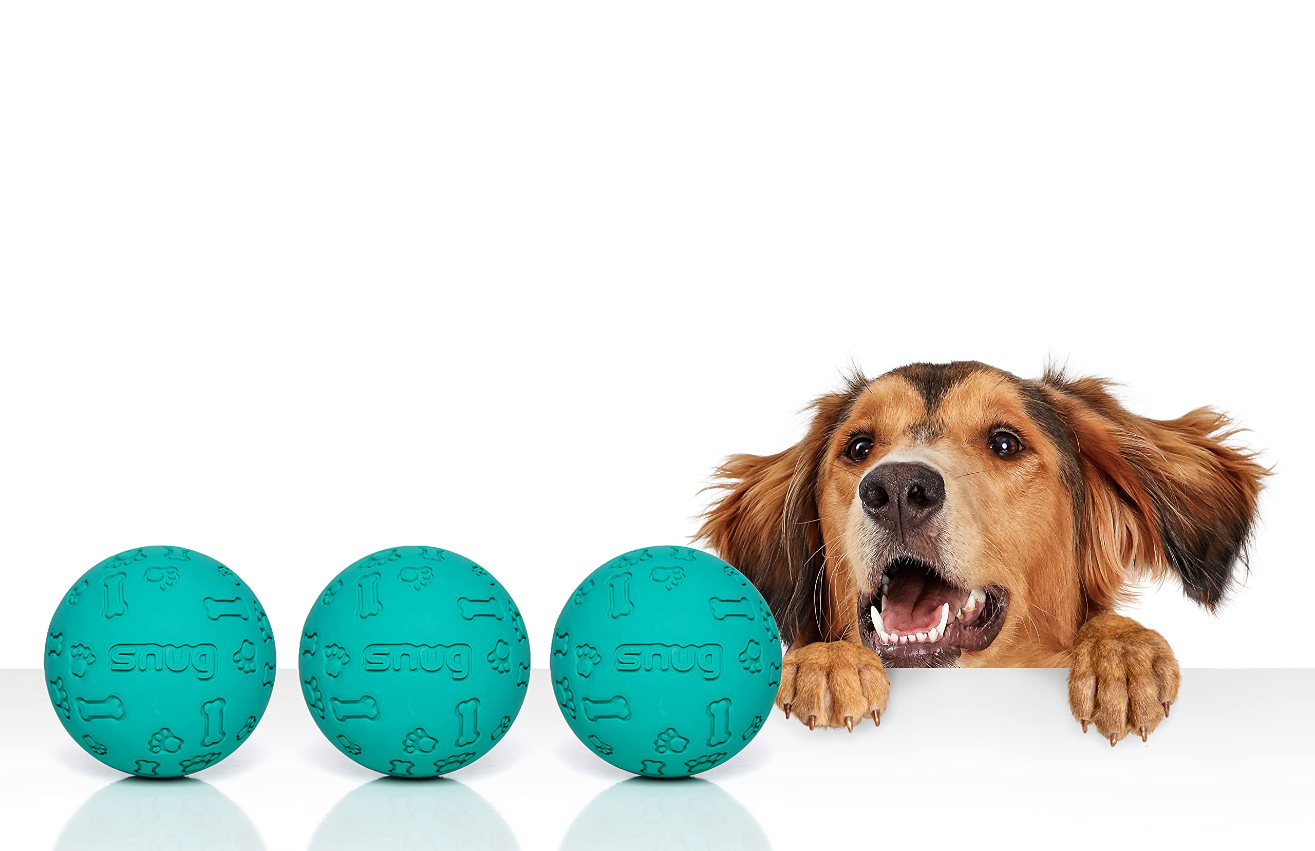 Snug Rubber Dog Balls - Indestructible Tennis Balls for Small & Medium Dogs - Aqua - 3 Pack - Model SNDBAQUA