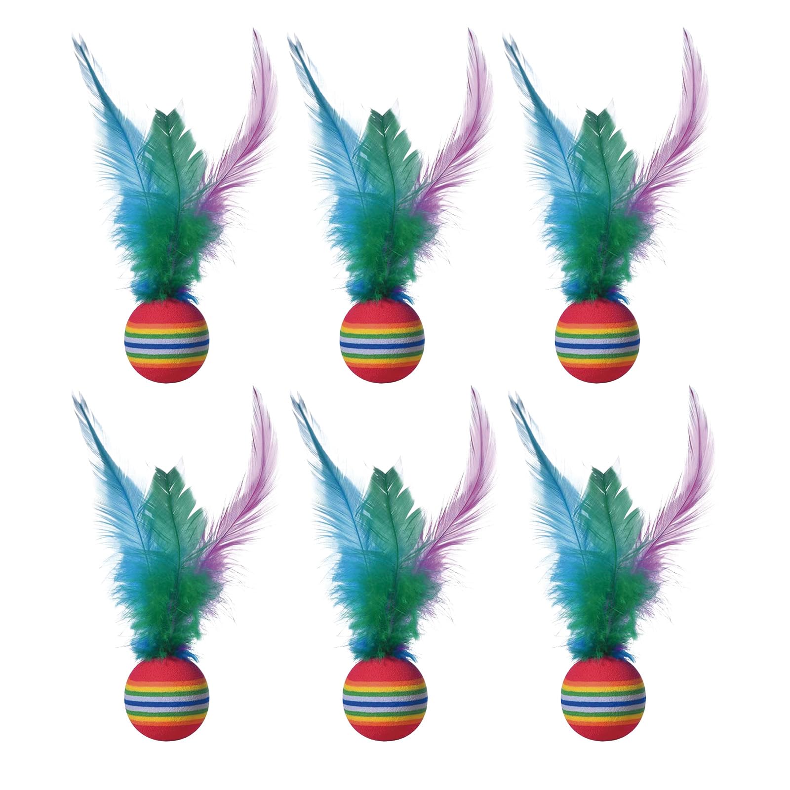 Bcnjepin Cat Toys,6Pcs Rainbow Ball Cat Toy Set For Indoor Cats, Persian Cat Accessories With Feather Toys, Kitten Toys Foam Bal