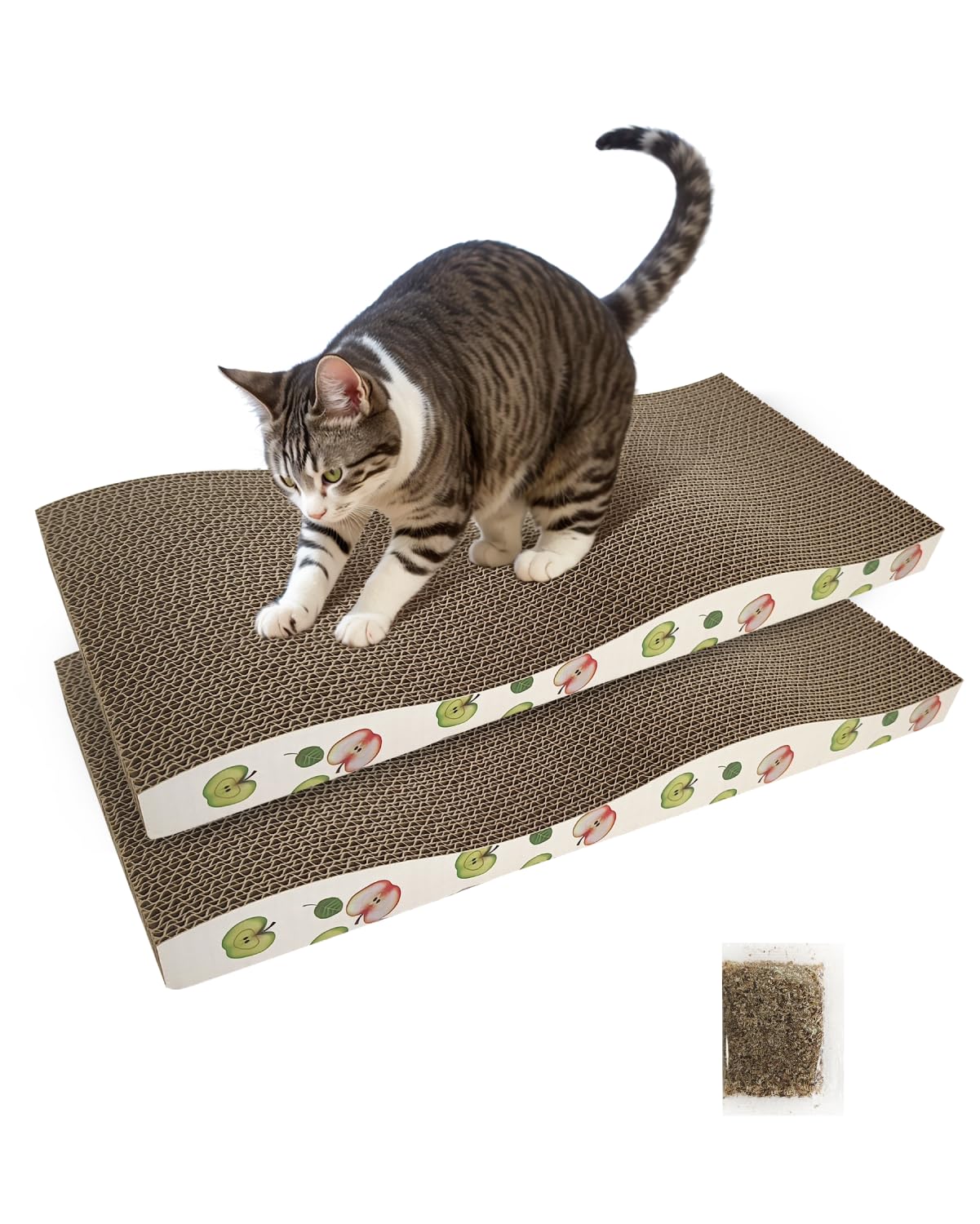 Timhaka Cat Scratching Board, Corrugate Cat Scratcher For Indoor Cats With Catnip, Cat Scratch Pad With Premium Scratch Textures Design, Cardboard Cat Scratcher With Double-Sided Usability (Pack Of 2)