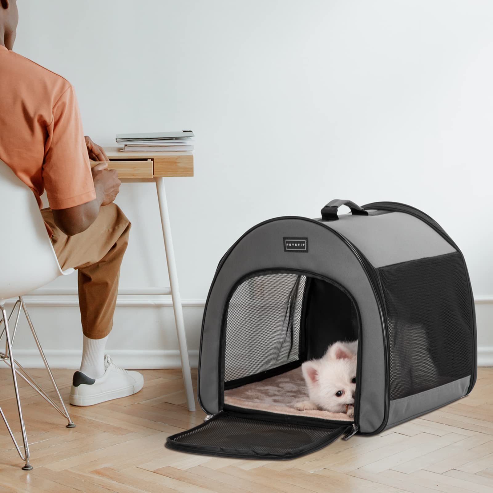 Petsfit Soft Dog Crate - Portable 30" Kennel, Grey, Waterproof Oxford Cloth, Sturdy with Thick Mat, Model DCC103902