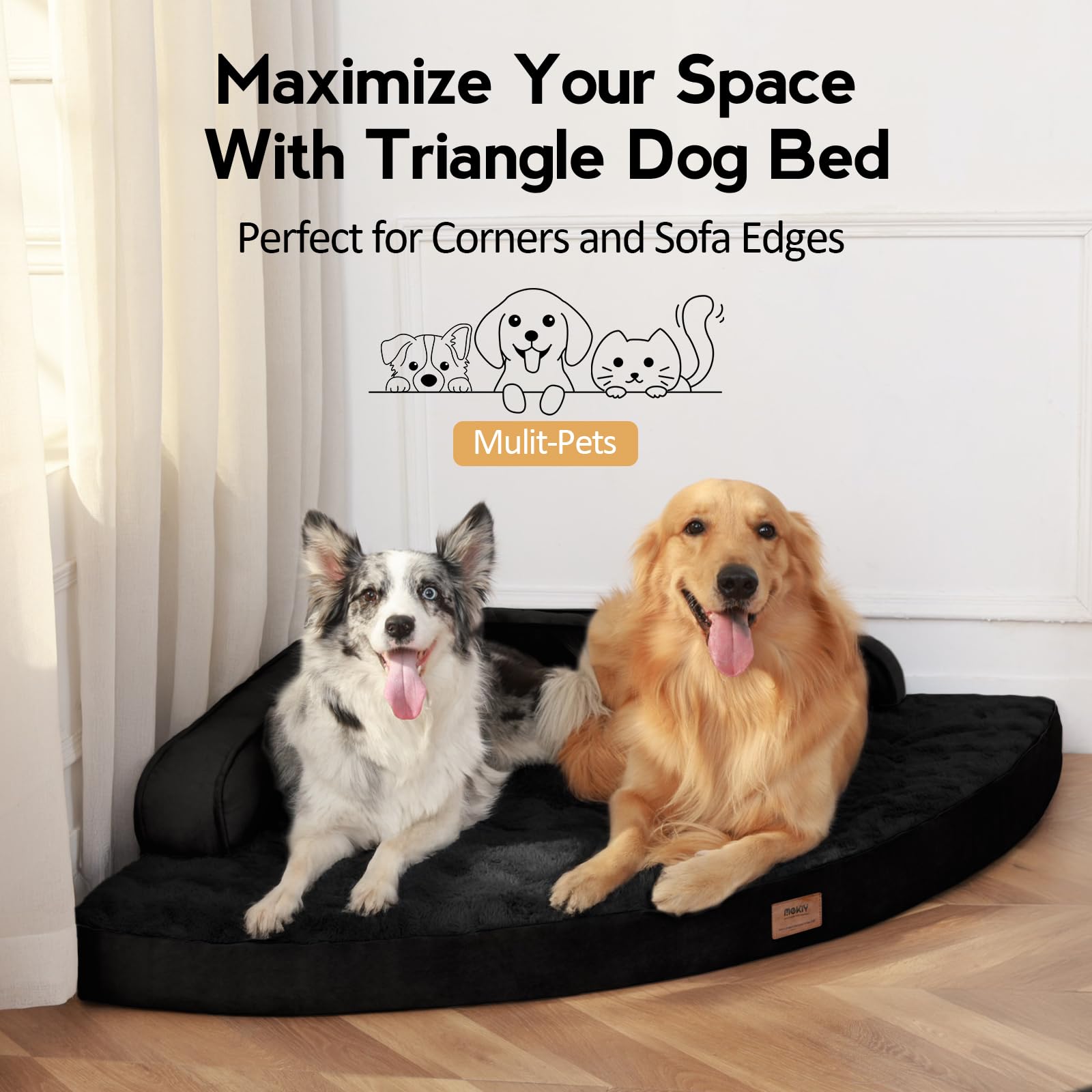 Mekiy Large Orthopedic Dog Bed With Sides Big Dog Beds With Removable Washable Cover Non-Slip Waterproof Pet Bed For Medium Larg