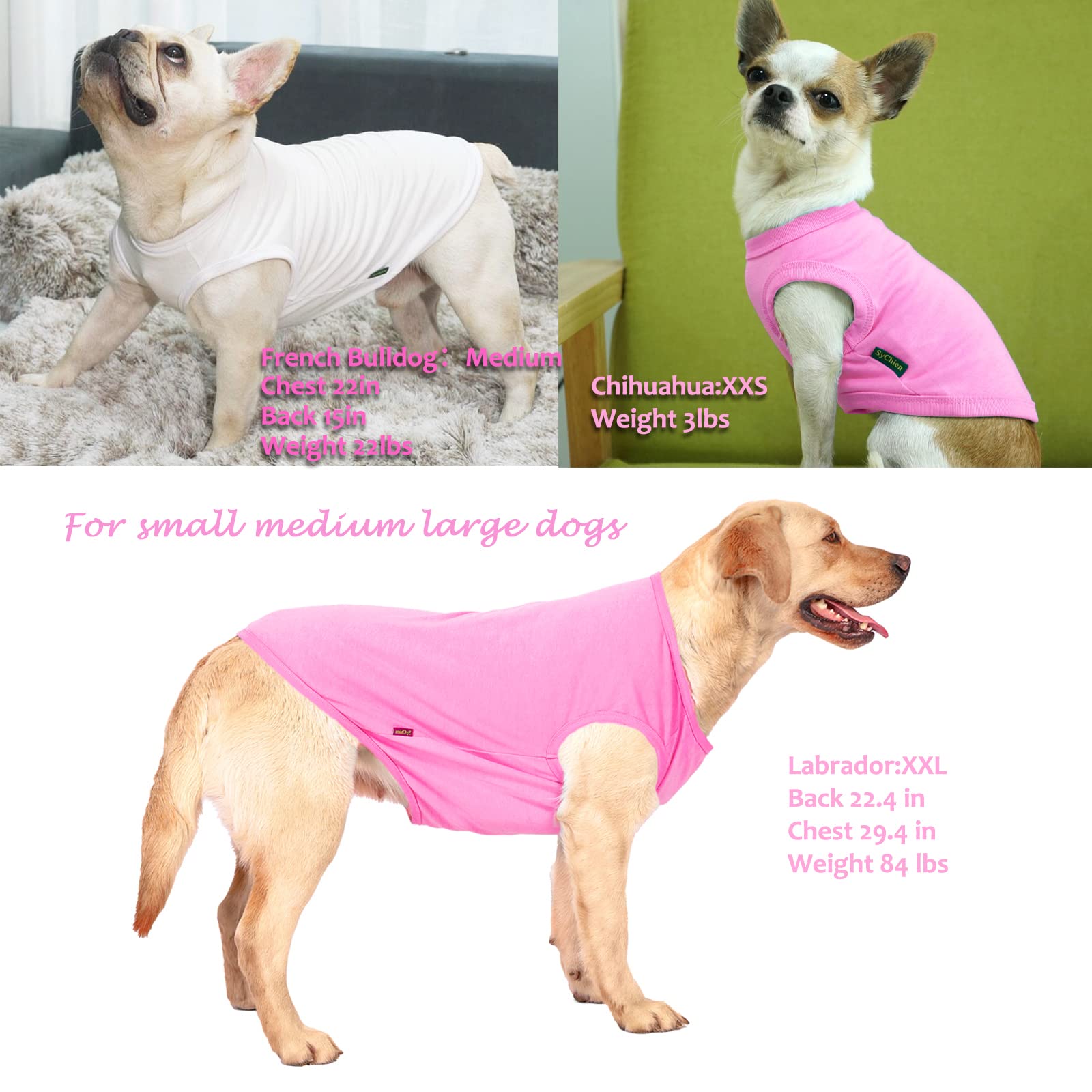 Sychien Dog Pink White Shirts,Soft Blank Cotton Tee-Shirt For Boy Girl Dogs,Plain Large Bulldog Clothes,L Pink White