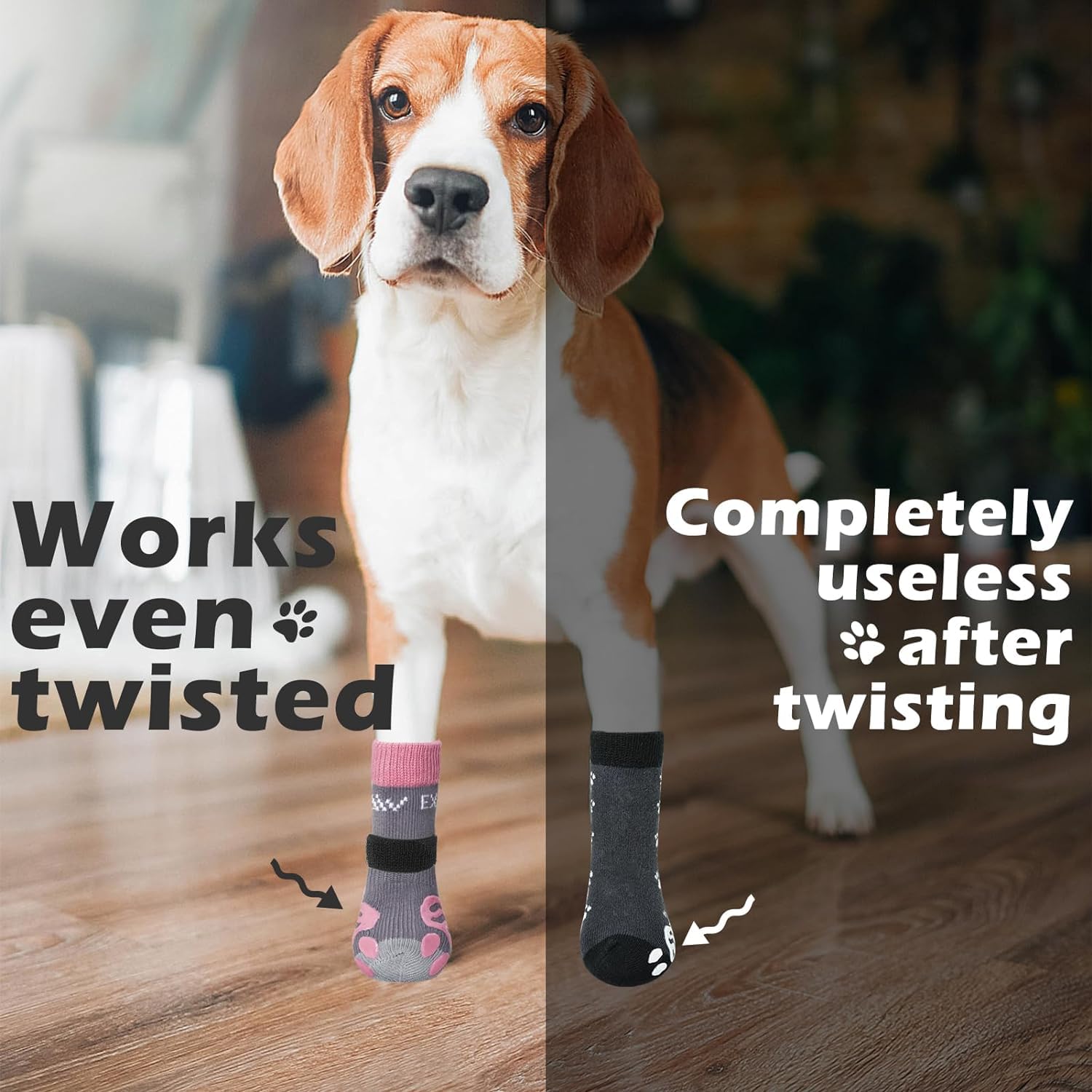 Expawlorer 4Pcs Anti-Slip Dog Socks - Double Side Non-Slip Paw Protector For Hardwood Floors,Prevent Licking,Dog Booties,Dog Sho