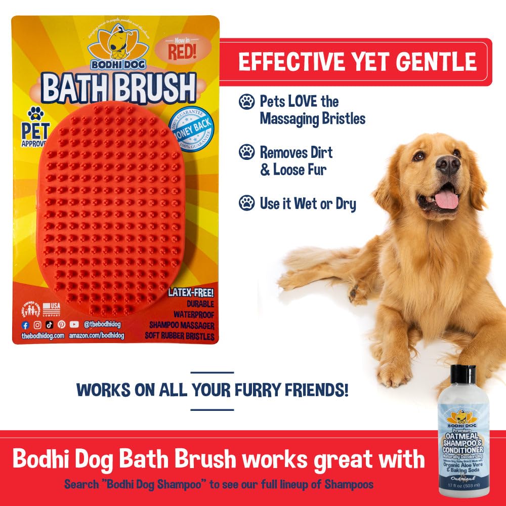 Bodhi Dog Shampoo Brush | Pet Grooming Supplies For Cats & Dogs | Long & Short Hair Scrubber | Professional Quality Bath Brush