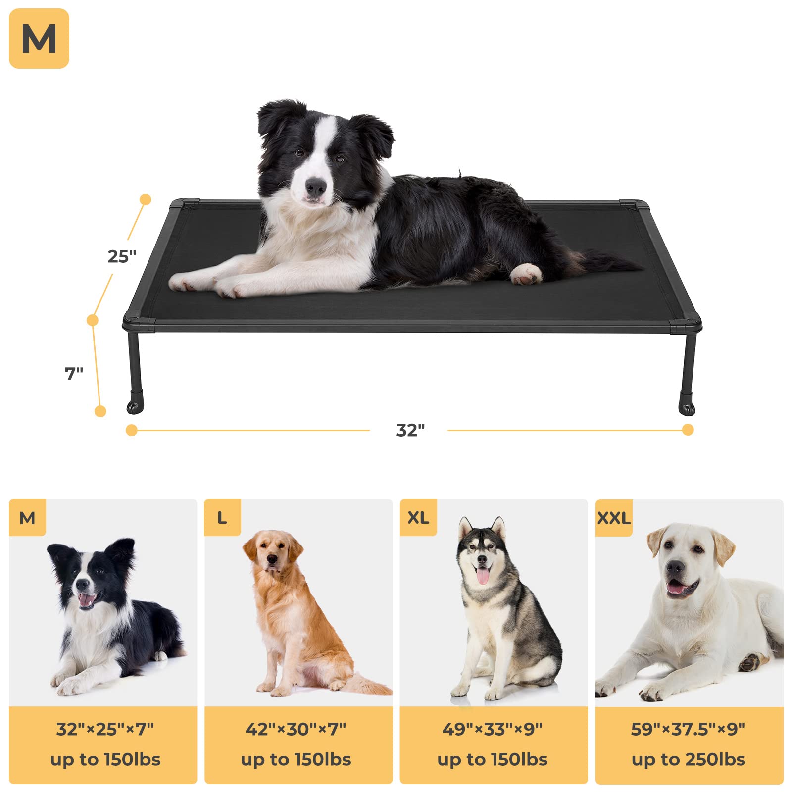 Veehoo Chewproof Elevated Dog Bed - Cooling Raised Pet Cot, Breathable Mesh, Washable & Non-Slip For Medium Dogs, Indoor/Outdoor
