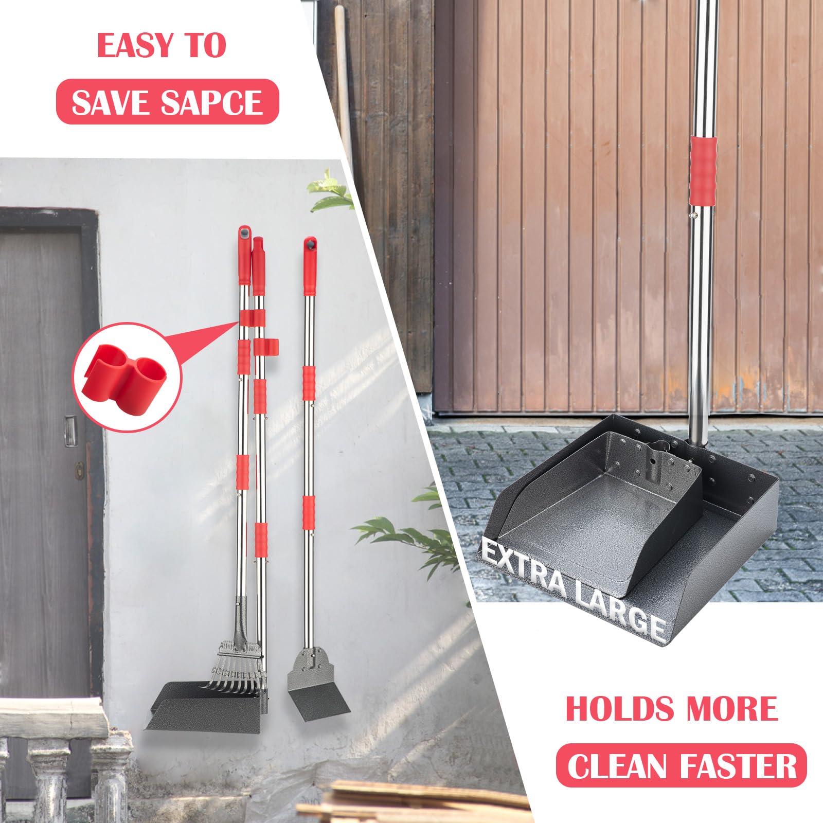 FUSBUNTY Dog Pooper Scooper Set - Heavy Duty Stainless Steel Rake & Extra Large Tray for Easy Pet Waste Removal on Grass, Dirt, or Gravel