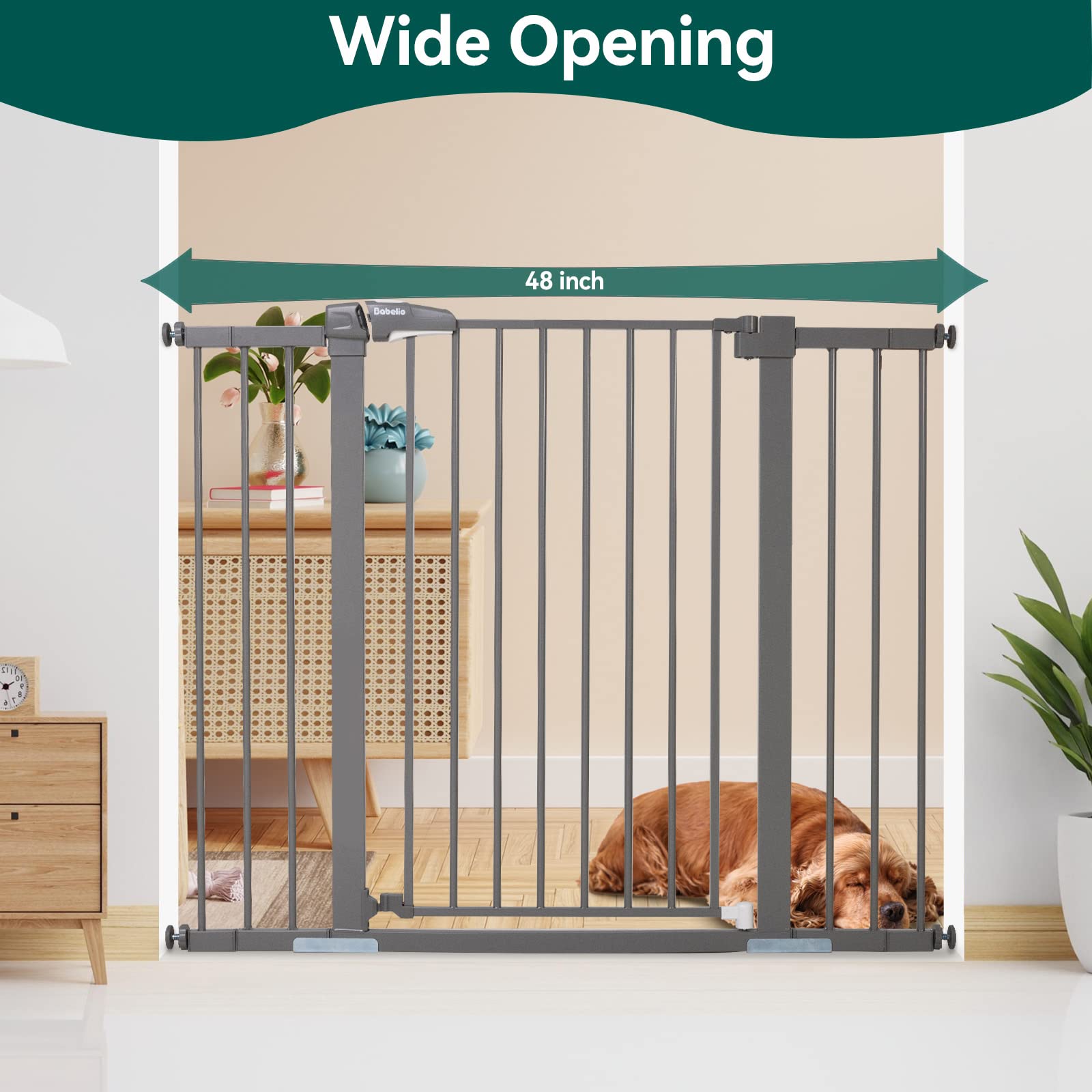 Babelio 36 Inch Tall Metal Baby Gate, 29-48' Auto Close Pressure Mounted Dog Gate For Stairs?Doorways & Hallway, Protector Basics Easy Walk Thru Pet Gate, Child Gate With 4*Wall Cups,Gray