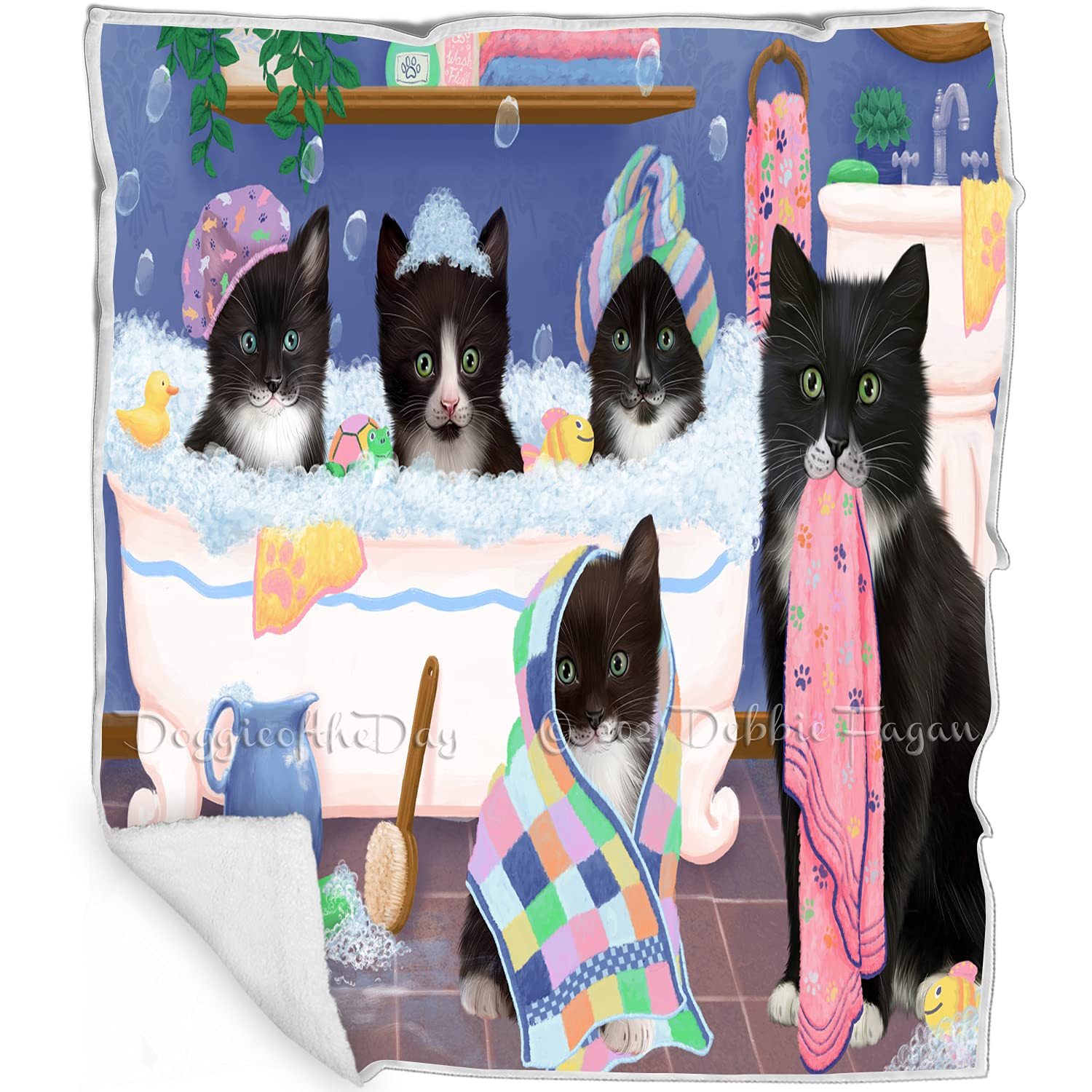 Rub A Dub Dogs in A Tub Tuxedo Cats Blanket  Lightweight Soft Cozy and Durable Bed Blanket  Animal Theme Fuzzy Blanket for Sof