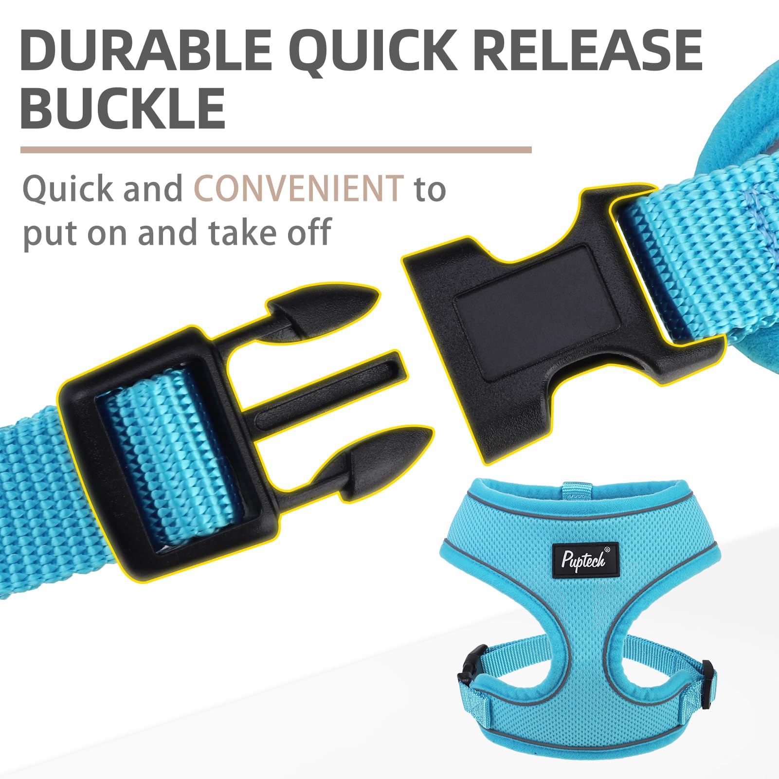 Pupteck Soft Mesh Dog Harness And Leash Set Pet Puppy Cat Comfort Padded Vest No Pull Harnesses, Solid Lightblue, M