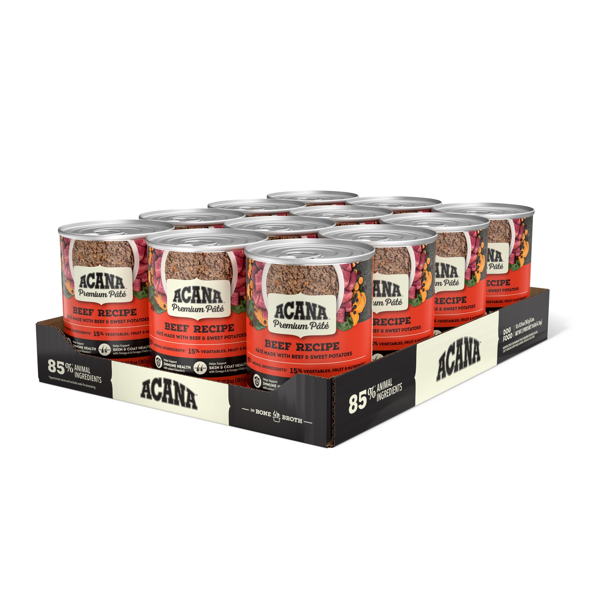 ACANA Premium Pate in Bone Broth Grain-Free Wet Dog Food Beef Recipe 12.8oz Cans (12 Count)