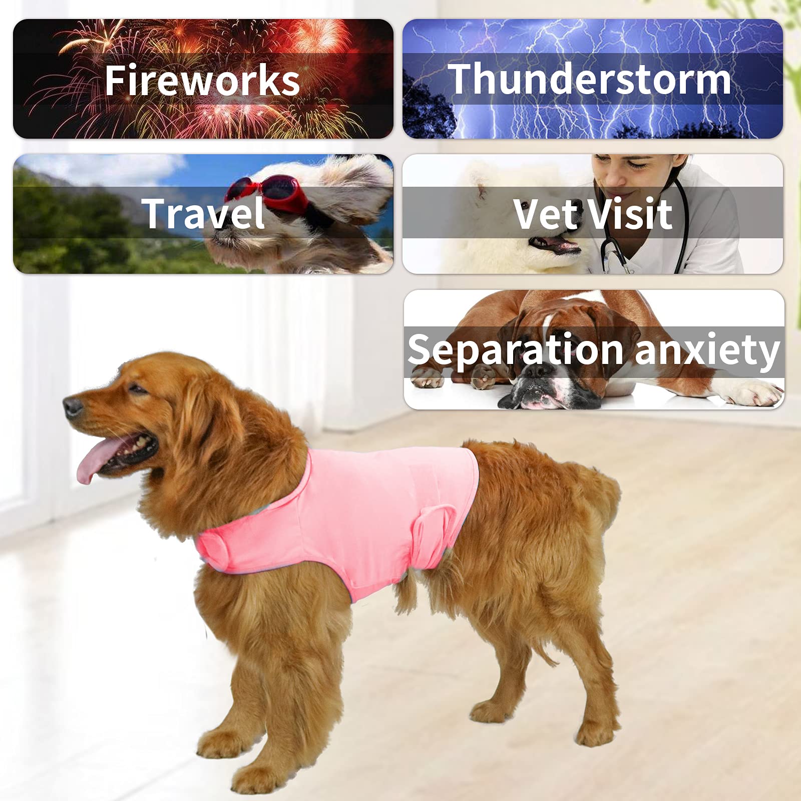 Kittystar Breathable Dog Shirt For Thunderstorm, Dog Anxiety Vest Jacket Warp,Puppy Calming Coat Anxiety Relief (Xl,Pink)