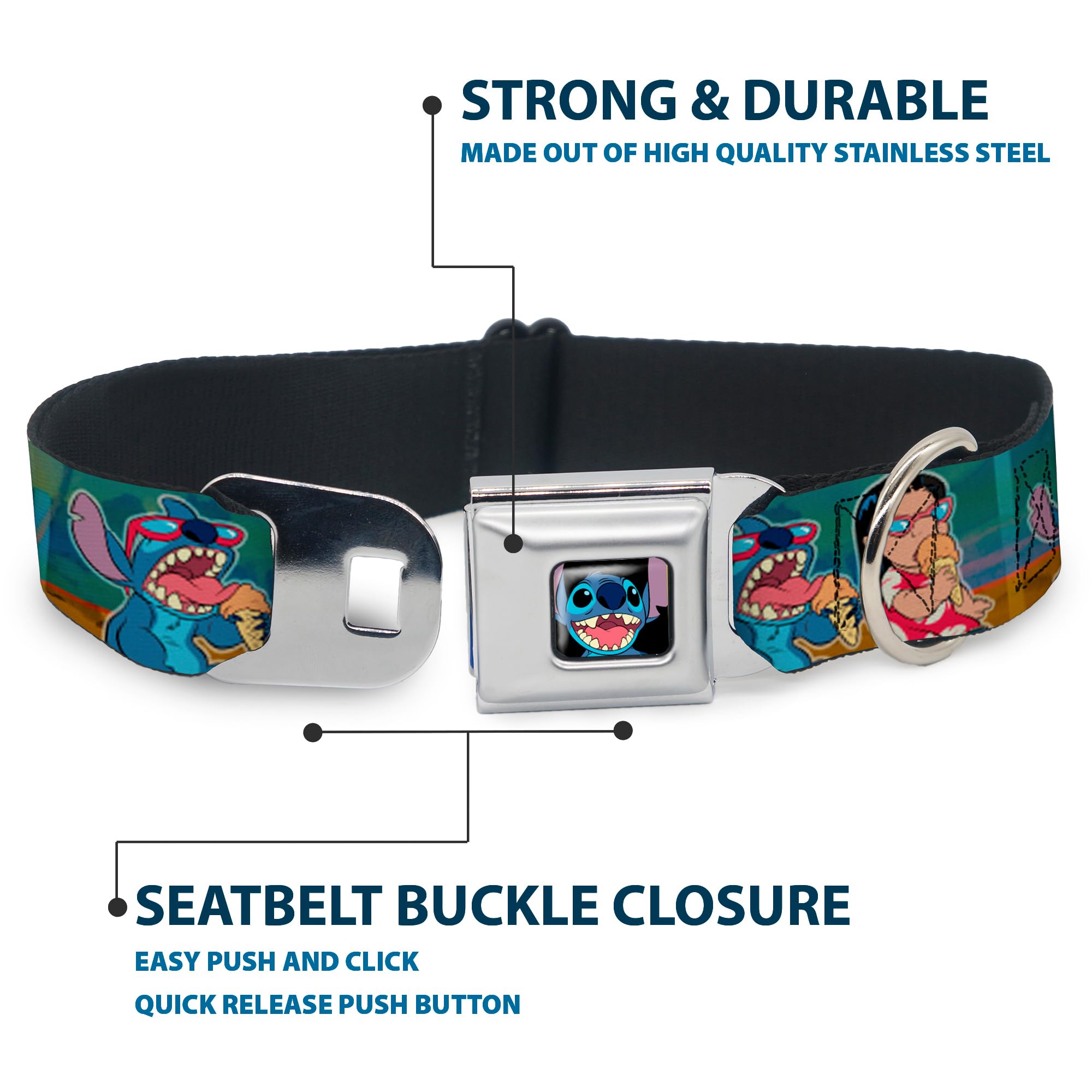 Dog Collar Seatbelt Buckle Lilo Stitch 5 Scene Blocks 11 To 17 Inches 1.0 Inch Wide