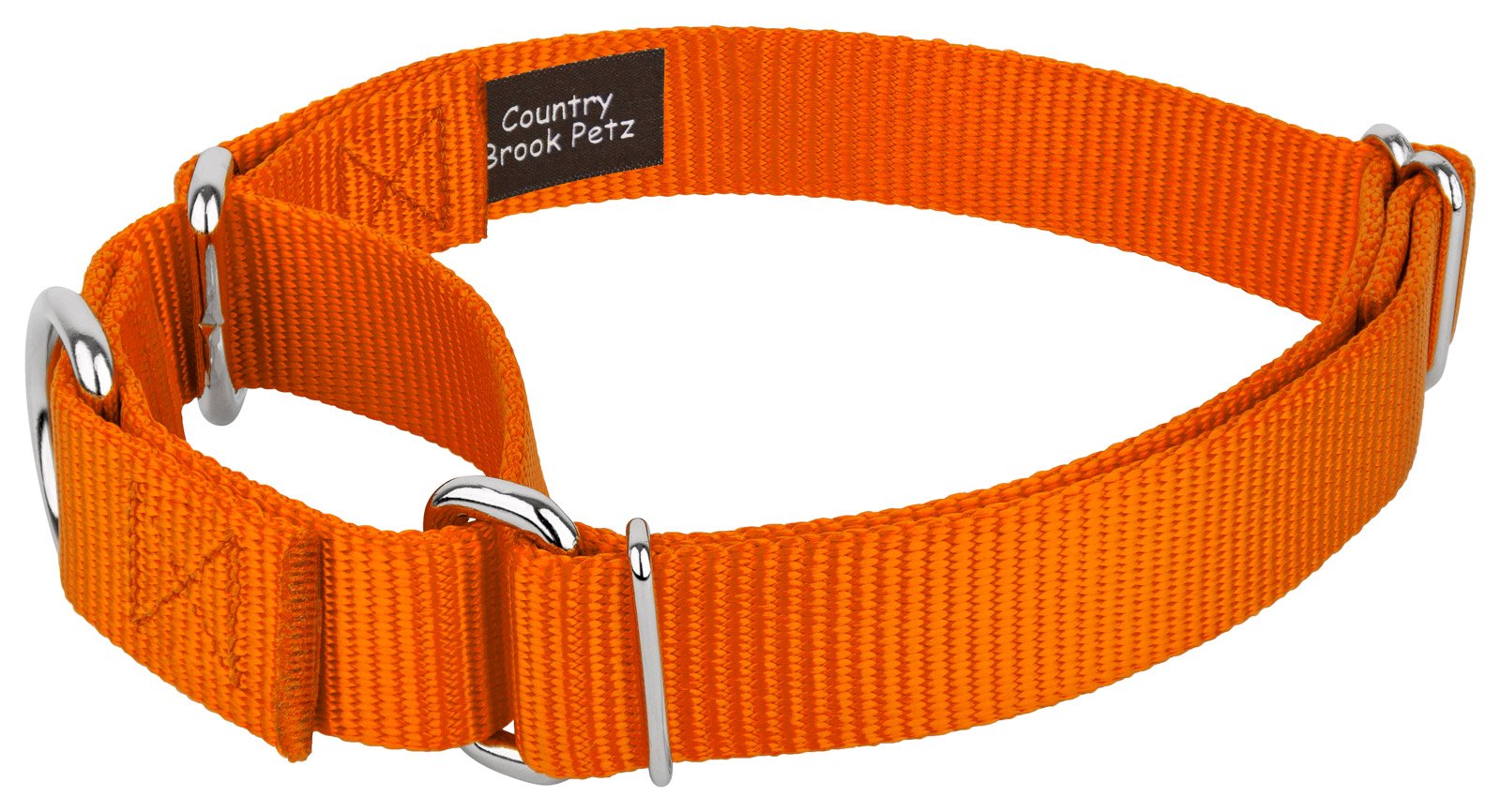 Country Brook Petz Martingale Dog Collar - Heavy-Duty Training Collar With No Buckle - Service Dog Collar For All Pups - Vibrant, Colorful Collection (Orange, 3/4 Inch, Small)